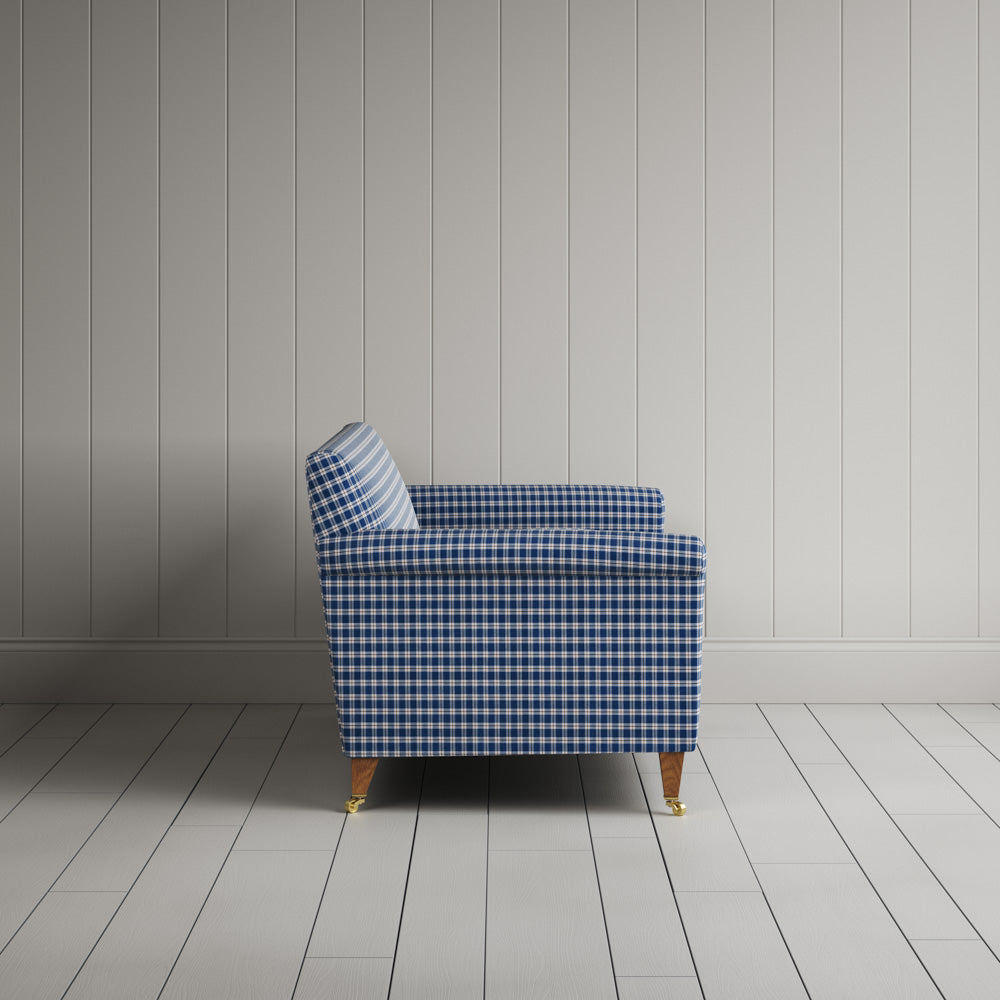 Idler 2 Seater Sofa in Well Plaid Cotton, Blue Brown
