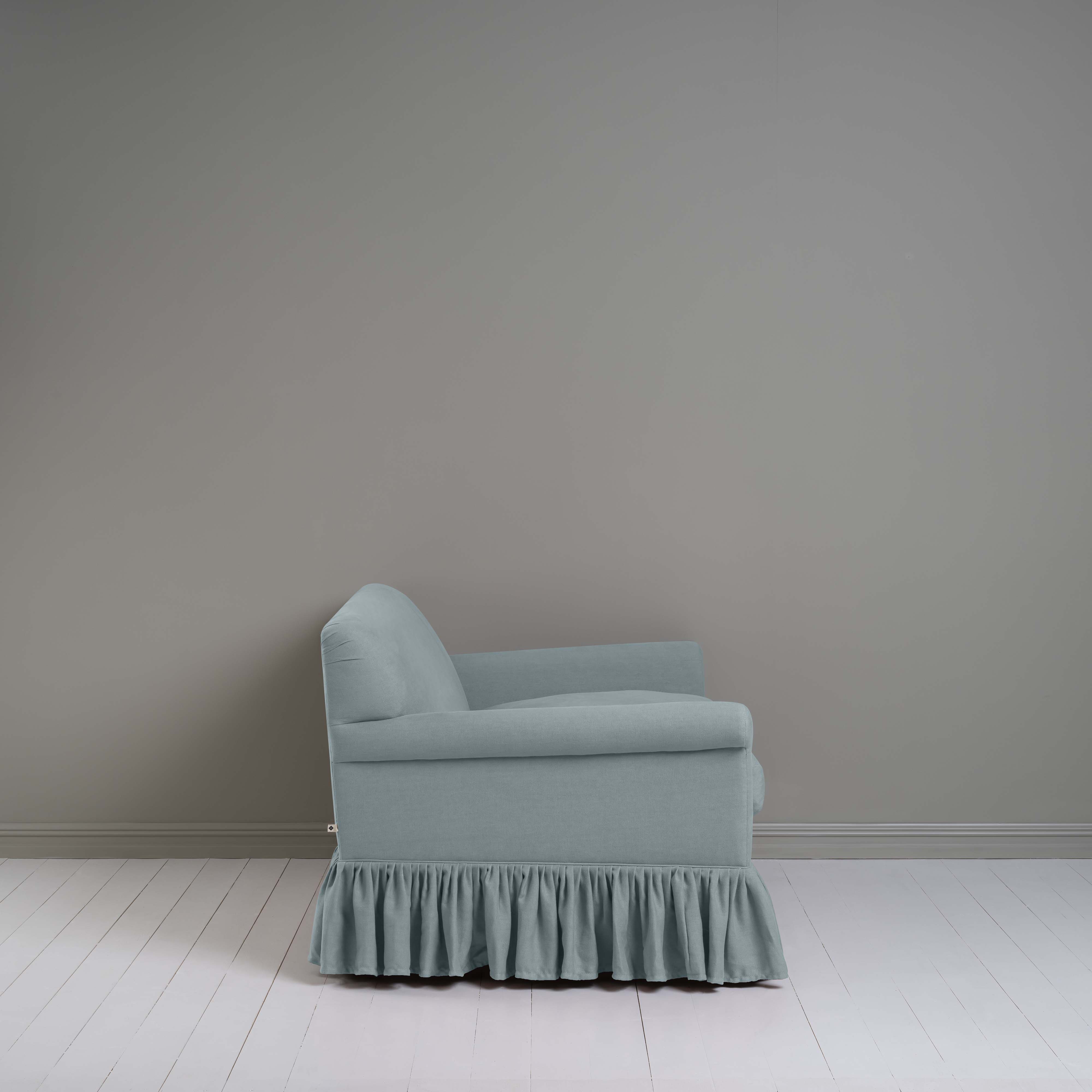 Curtain Call 2 Seater Sofa in Laidback Linen Cerulean Side View - NiX