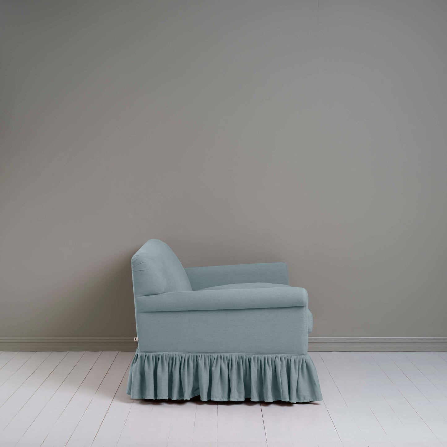 Curtain Call 2 Seater Sofa in Laidback Linen Cerulean Side View - NiX
