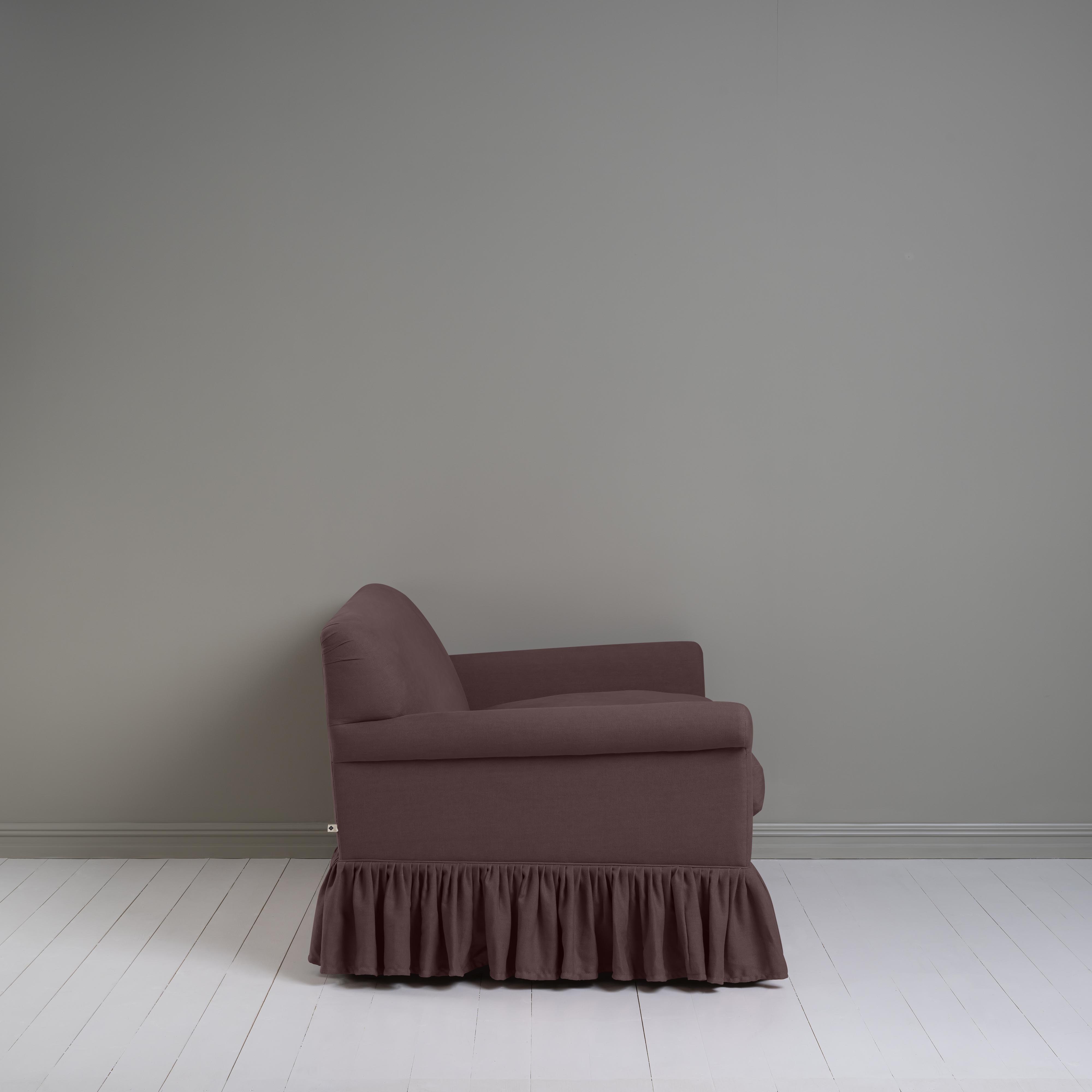 Curtain Call 2 Seater Sofa in Laidback Linen Damson, Side View - Nicola Harding