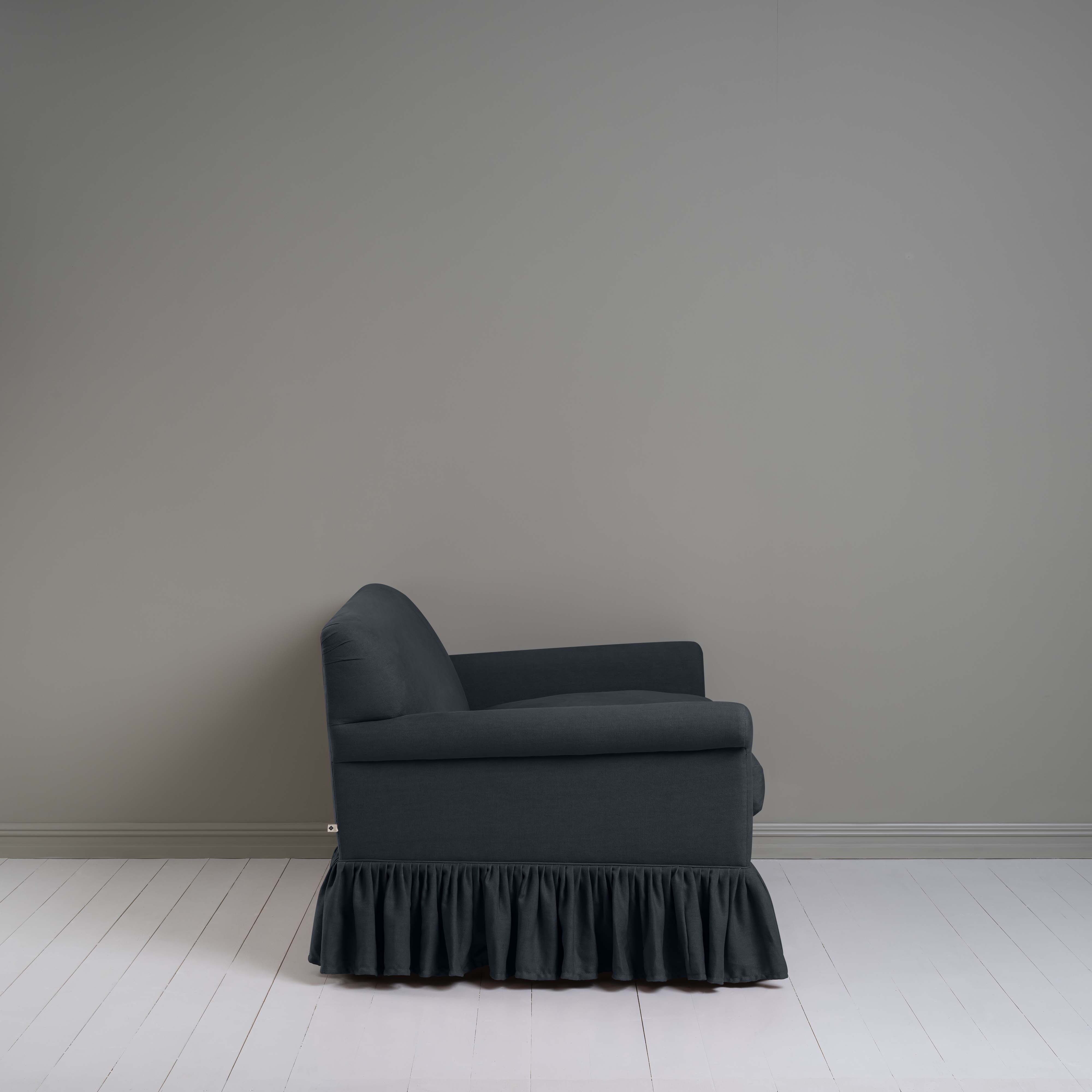 Curtain Call 2 Seater Sofa in Laidback Linen Midnight, Side View - Nicola Harding