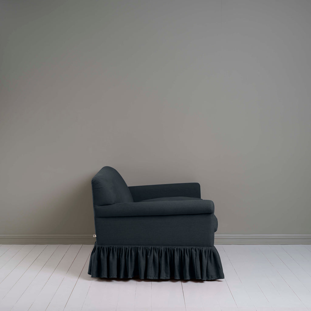 Curtain Call 2 Seater Sofa in Laidback Linen Midnight, Side View - Nicola Harding