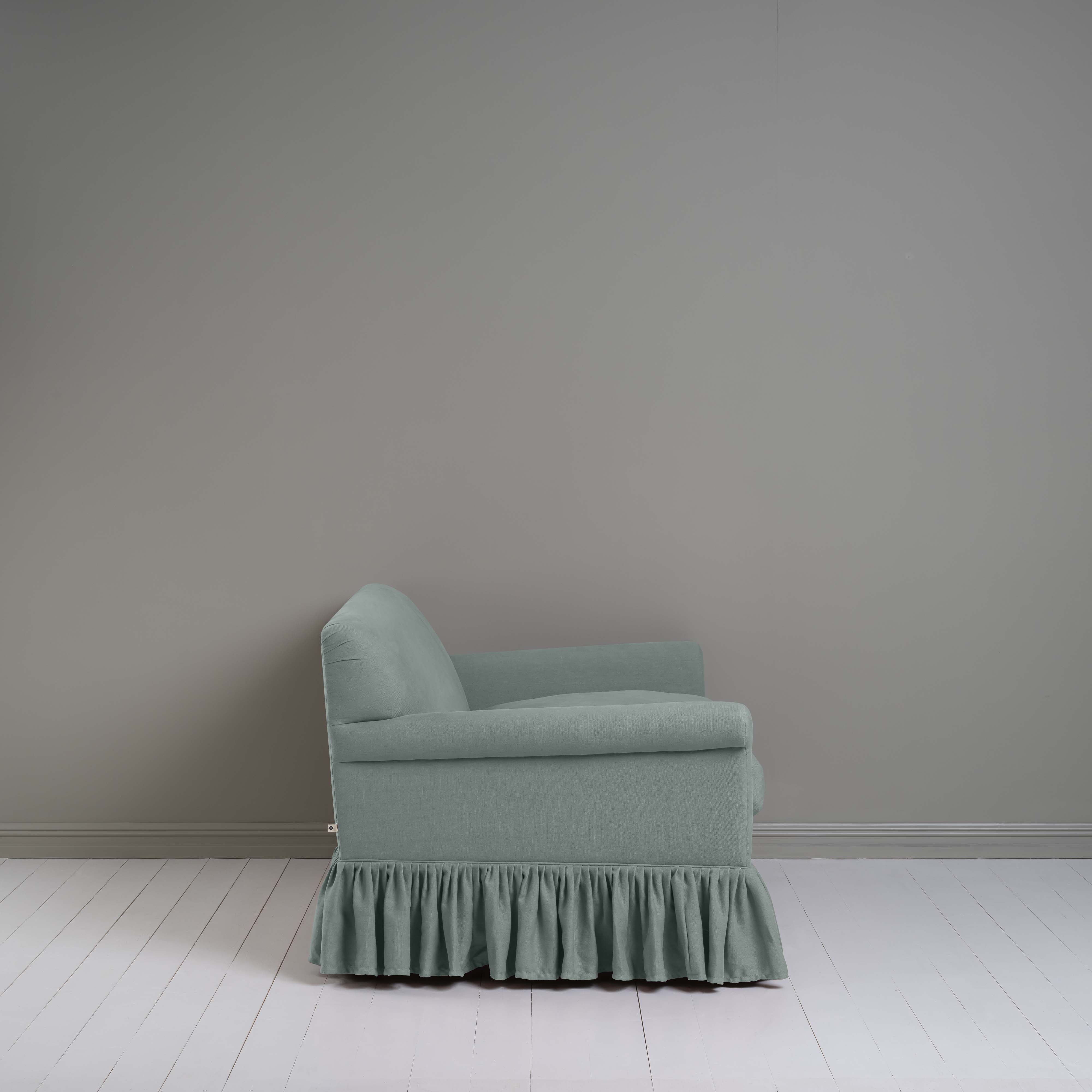 Curtain Call 2 Seater Sofa in Laidback Linen Mineral, Side View - Nicola Harding