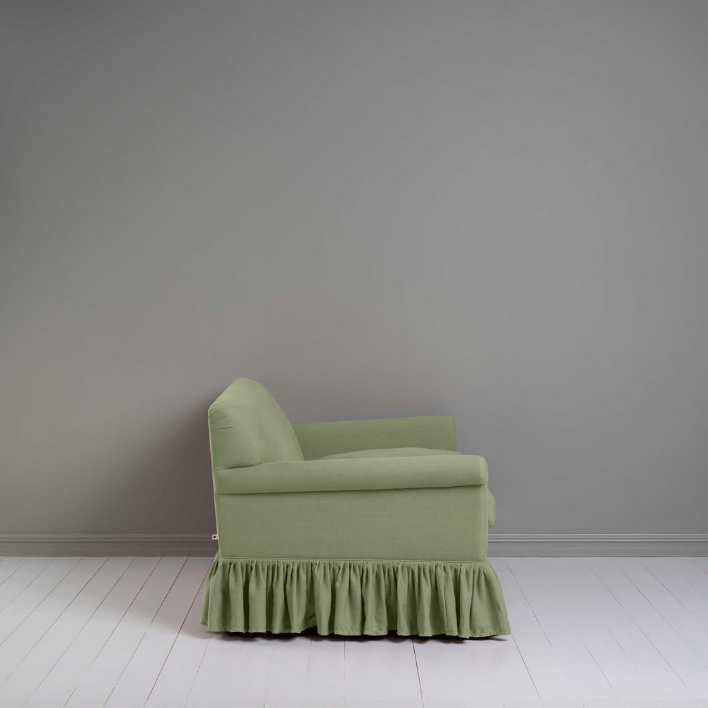 Curtain Call 2 Seater Sofa in Laidback Linen Moss, Side View - Nicola Harding