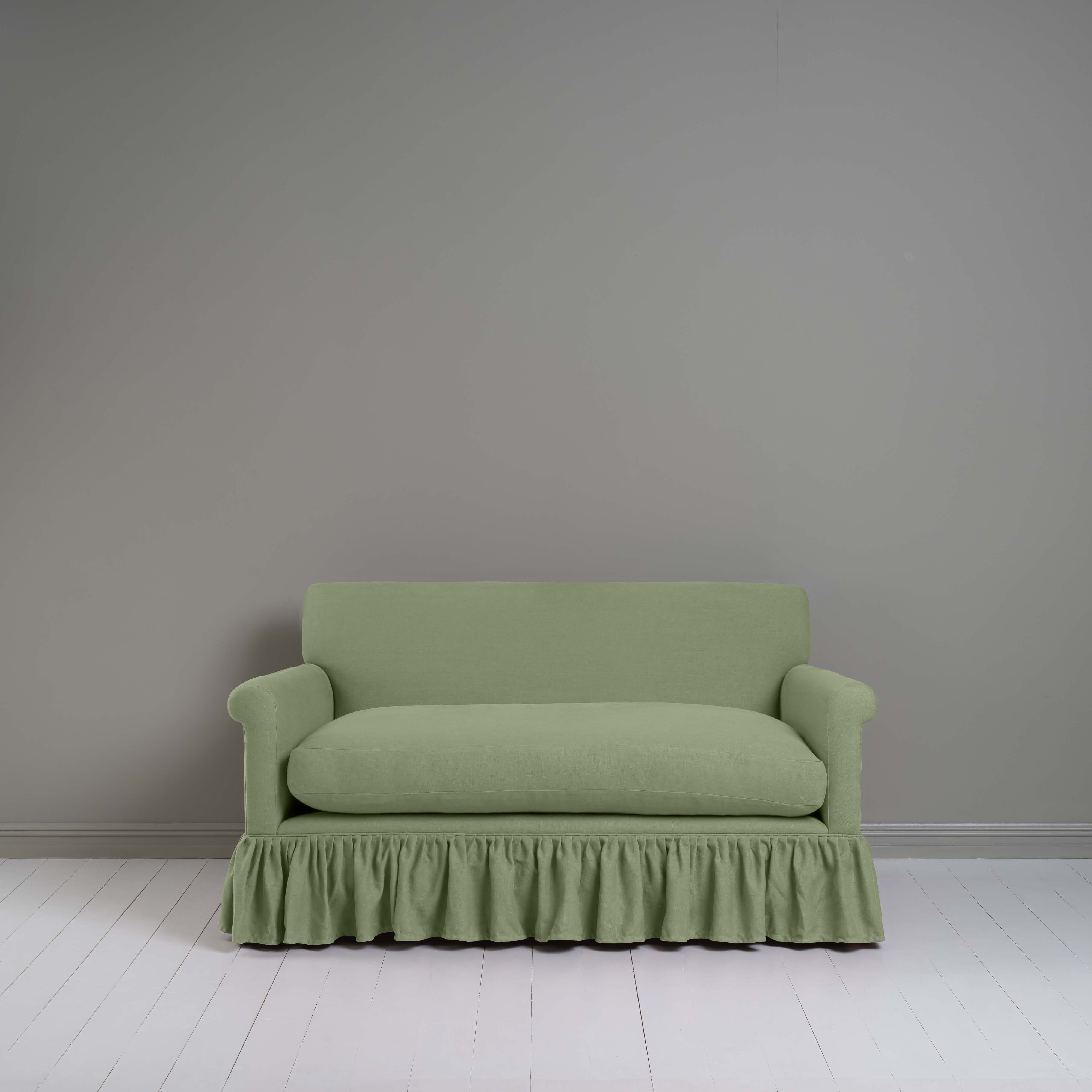 Curtain Call 2 Seater Sofa in Laidback Linen Moss, Front View - Nicola Harding