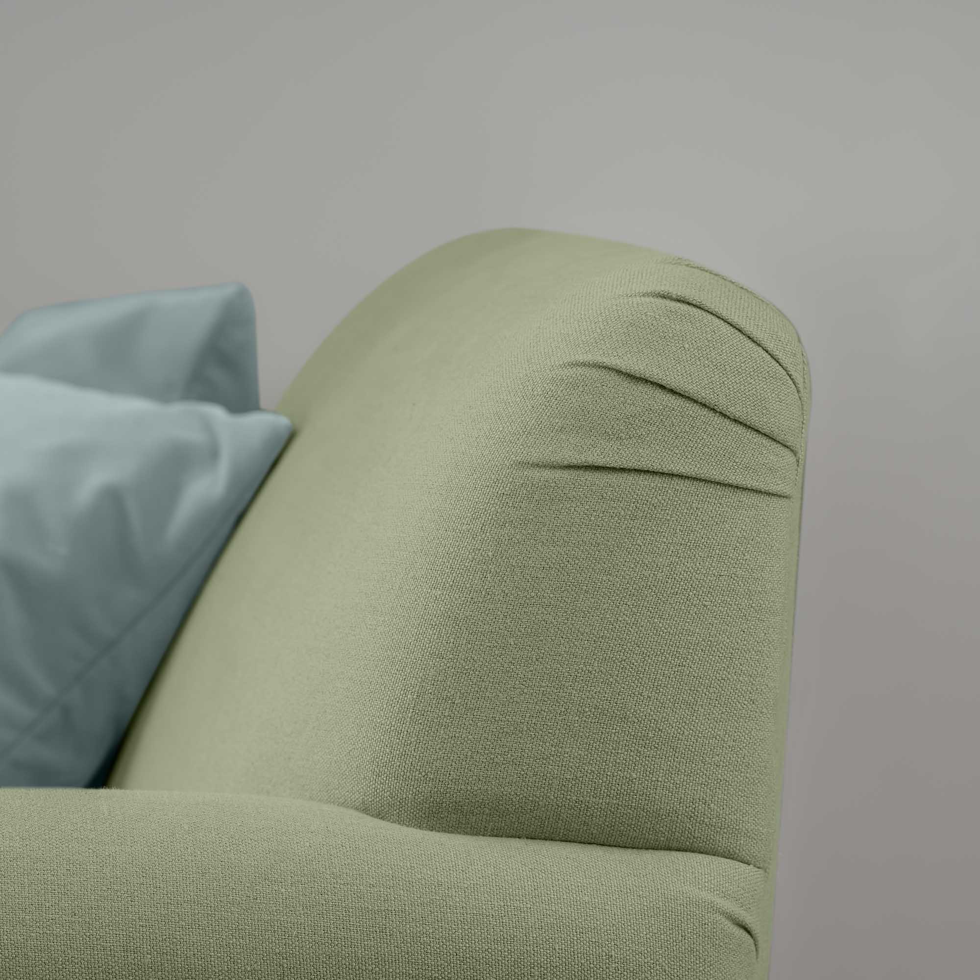 Curtain Call 2 Seater Sofa in Laidback Linen Moss, Design Closeup - Nicola Harding