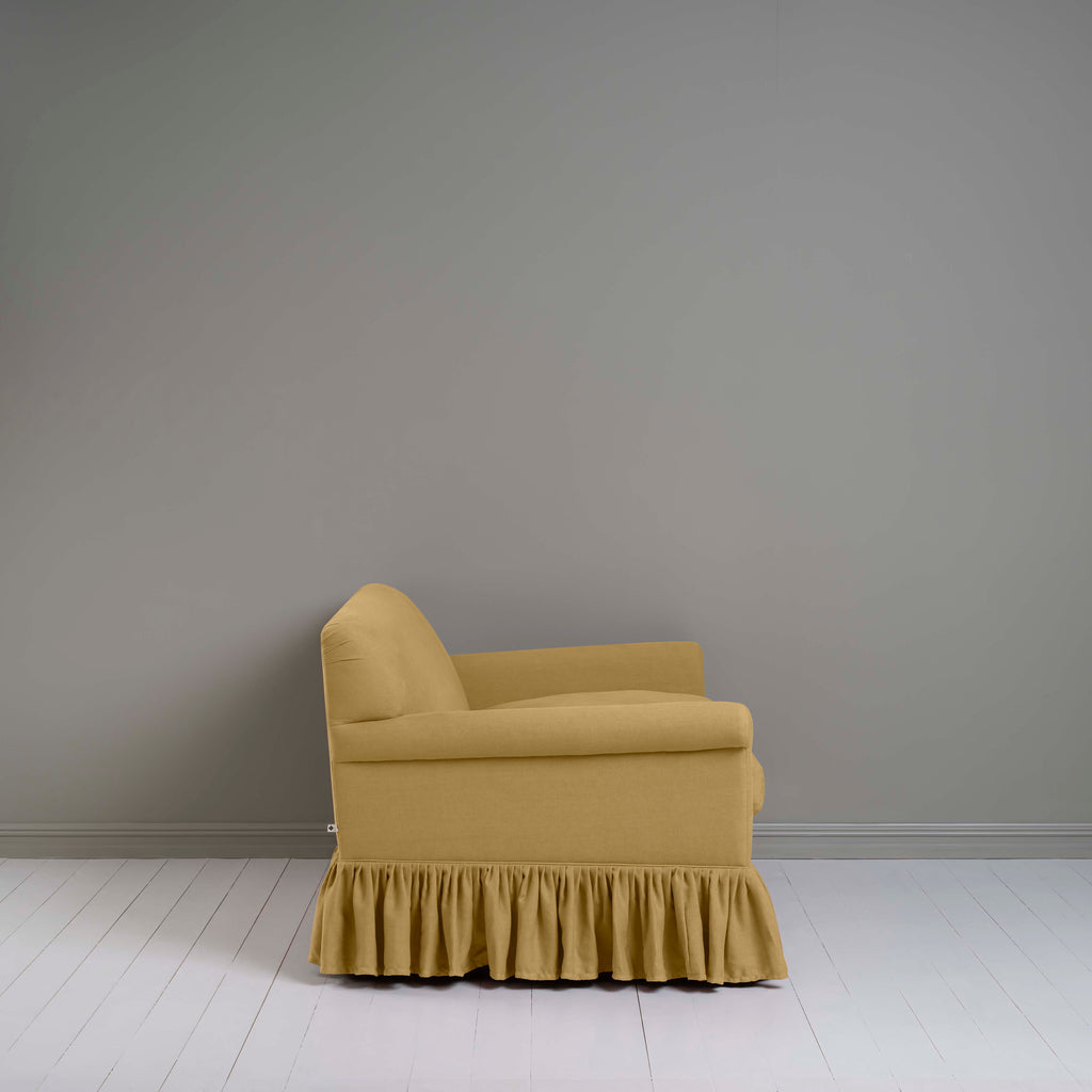 Curtain Call 2 Seater Sofa in Laidback Linen Ochre, Side View - Nicola Harding