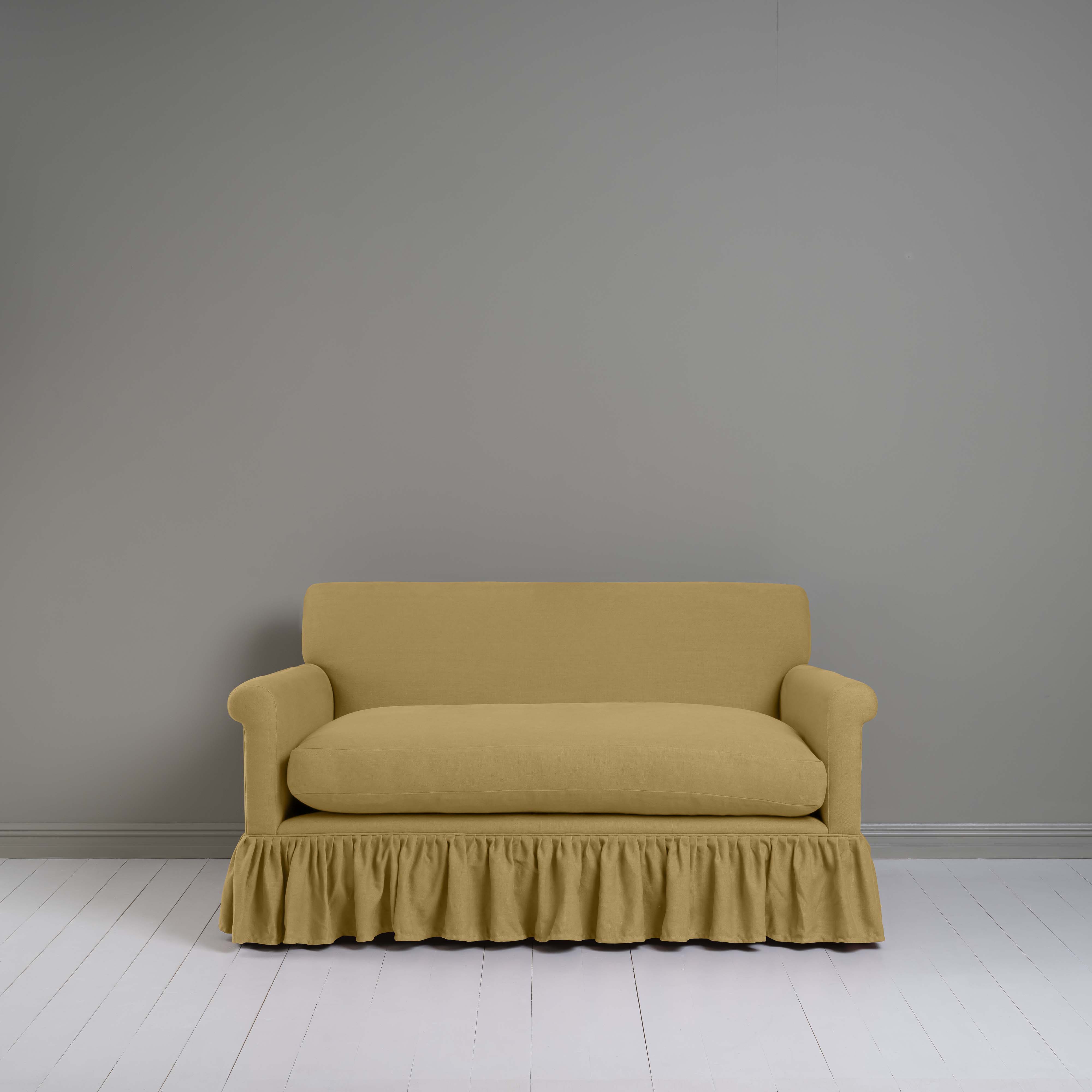 Curtain Call 2 Seater Sofa in Laidback Linen Ochre, Front View - Nicola Harding