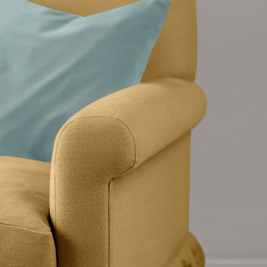 Curtain Call 2 Seater Sofa in Laidback Linen Ochre, Arm Closeup - Nicola Harding