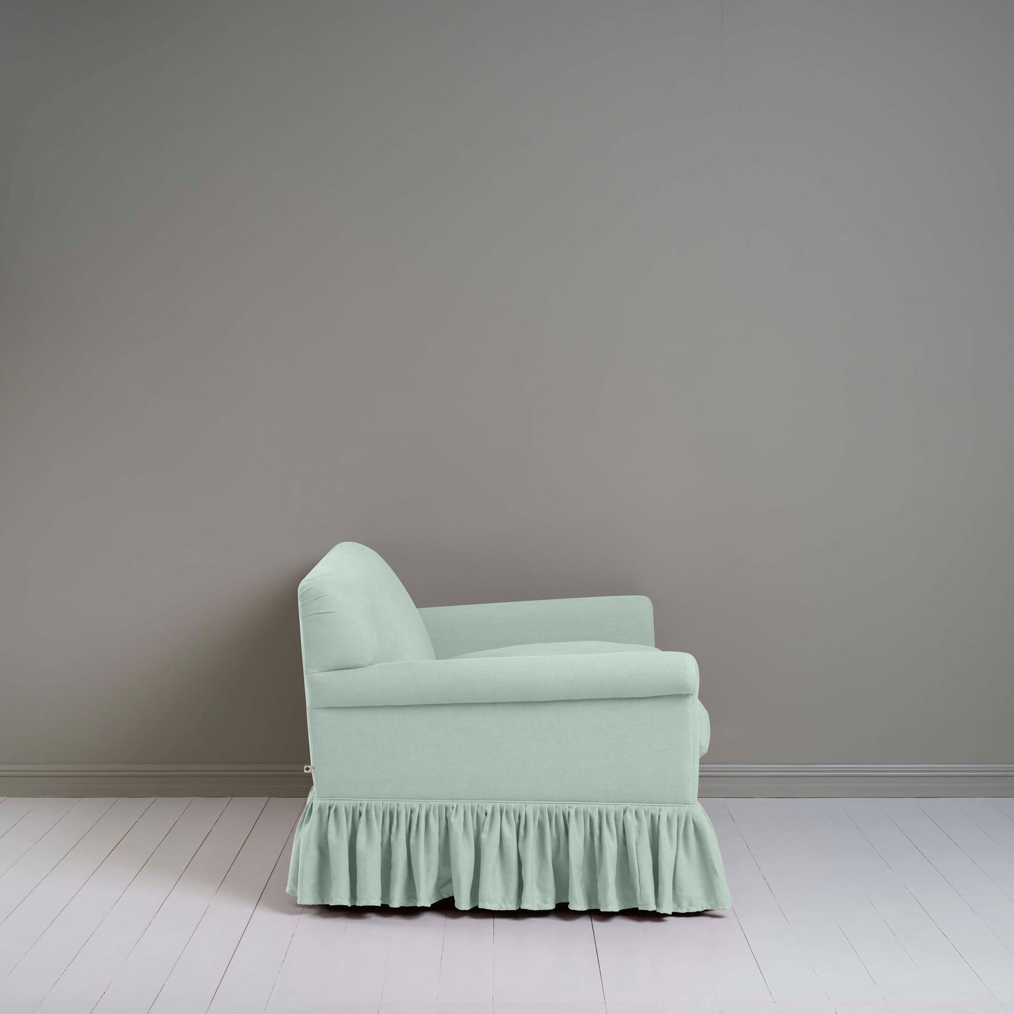 Curtain Call 2 Seater Sofa in Laidback Linen Sky, Side View - Nicola Harding