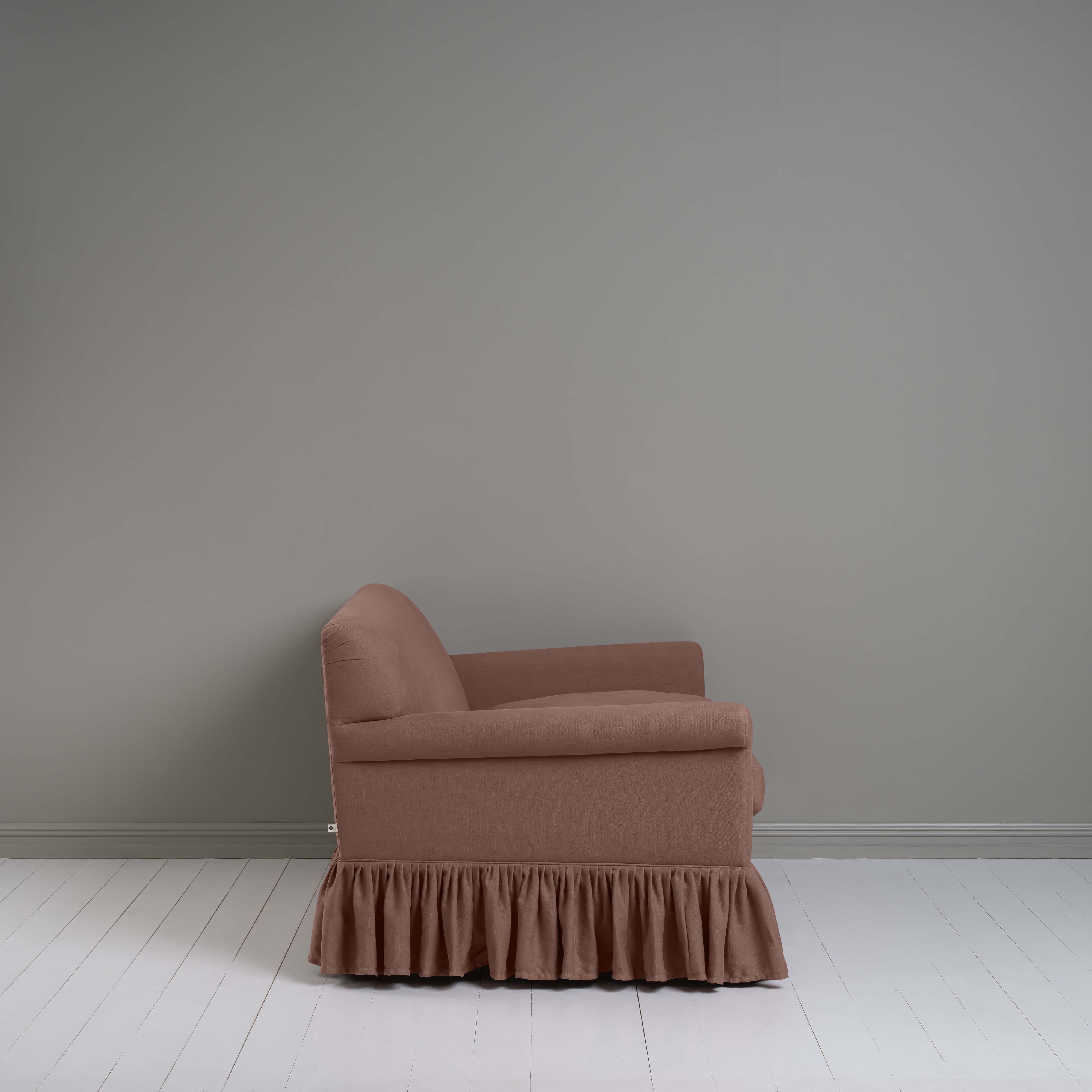 Curtain Call 2 Seater Sofa in Laidback Linen Sweet Briar, Side View - Nicola Harding
