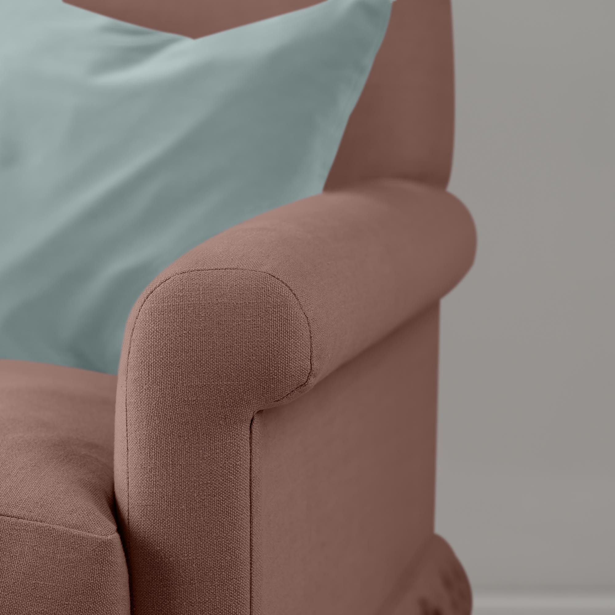 Curtain Call 2 Seater Sofa in Laidback Linen Sweet Briar, Arm Closeup - Nicola Harding