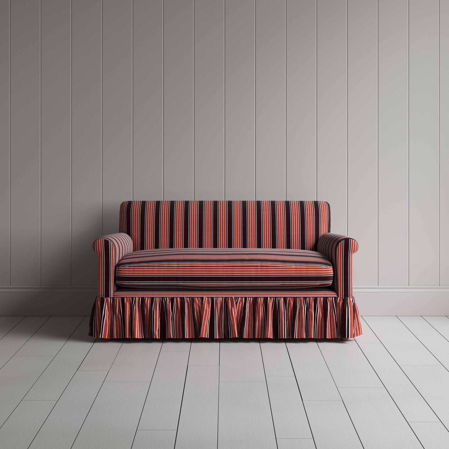 Curtain Call 2 Seater Sofa in Regatta Cotton, Flame, Front View - Nicola Harding