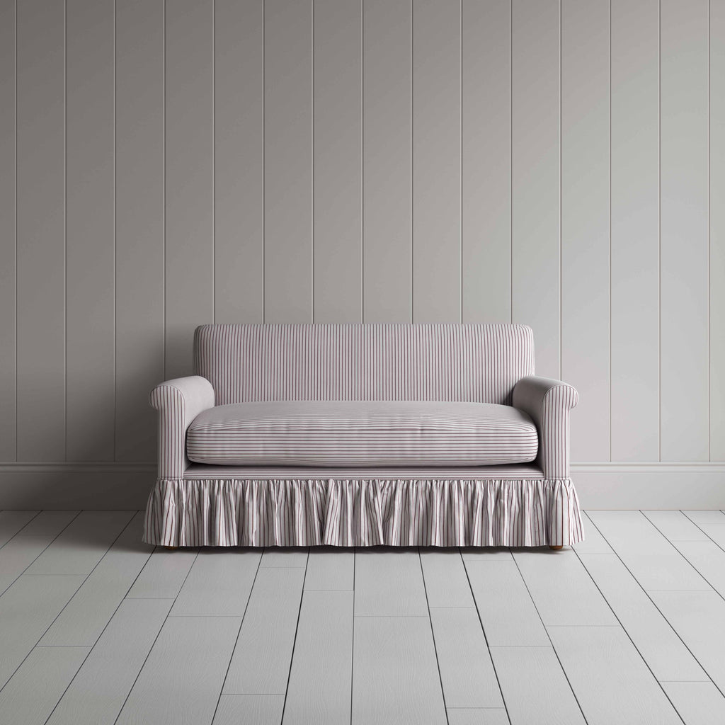 Curtain Call 2 Seater Sofa in Ticking Cotton, Berry, Front View - Nicola Harding