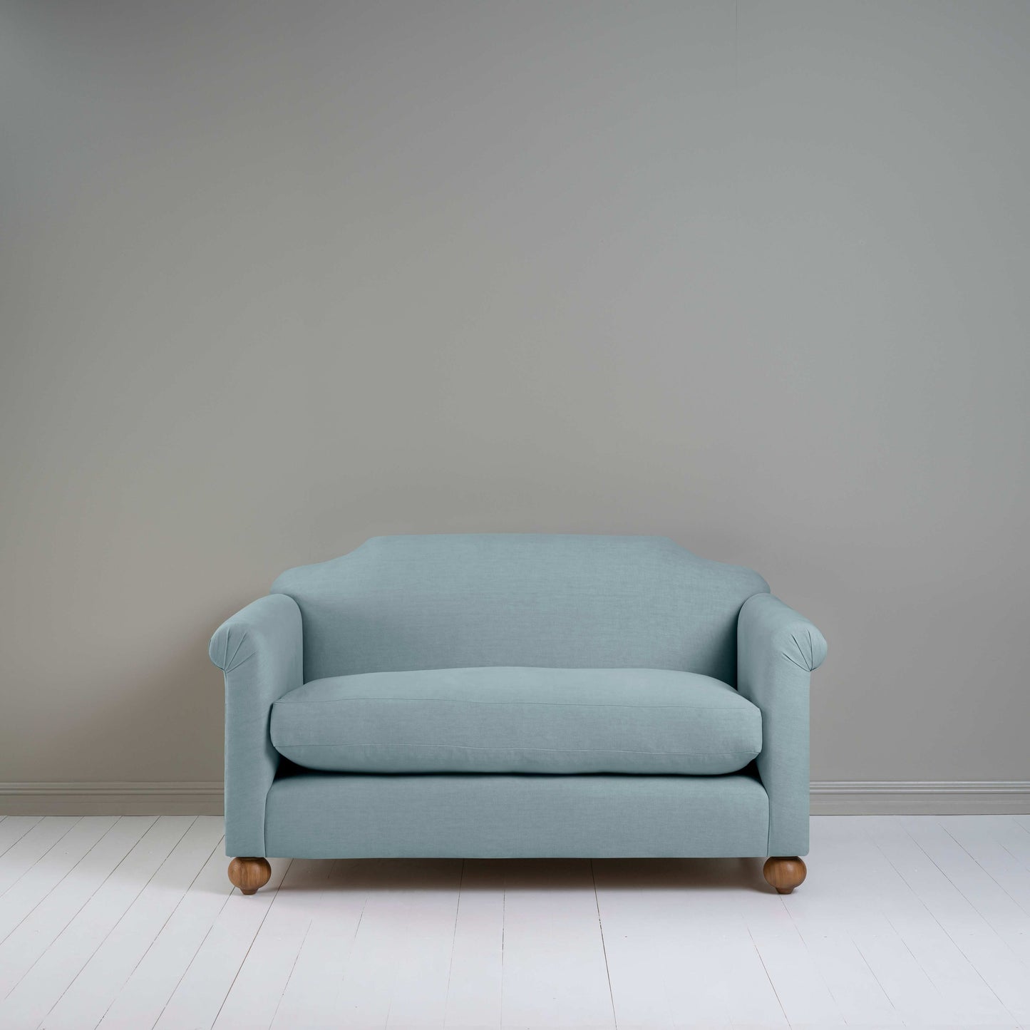 Dolittle 2-Seater Sofa in Laidback Linen Cerulean, Front View - Nicola Harding