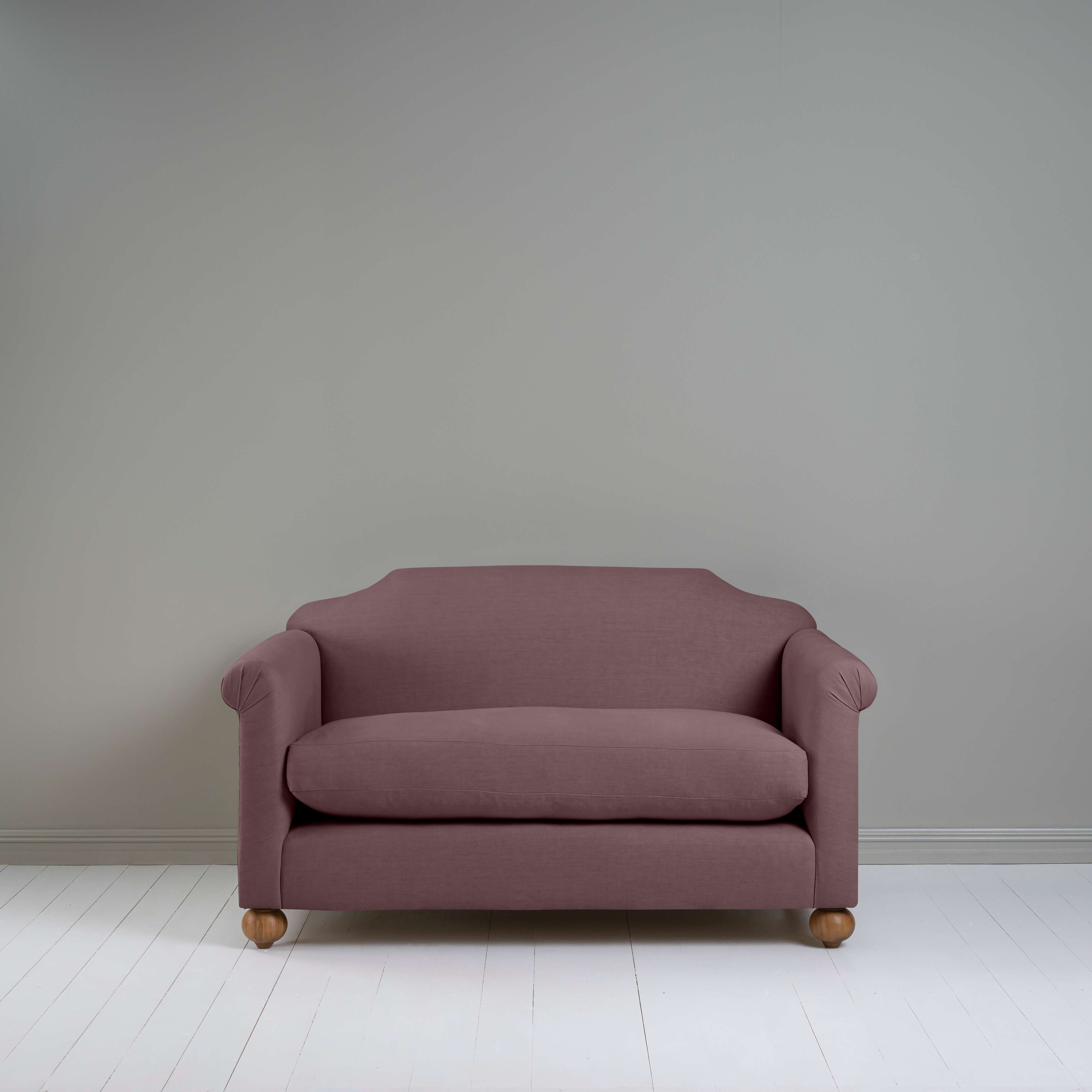 Dolittle 2 Seater Sofa in Laidback Linen Damson, Front View - Nicola Harding