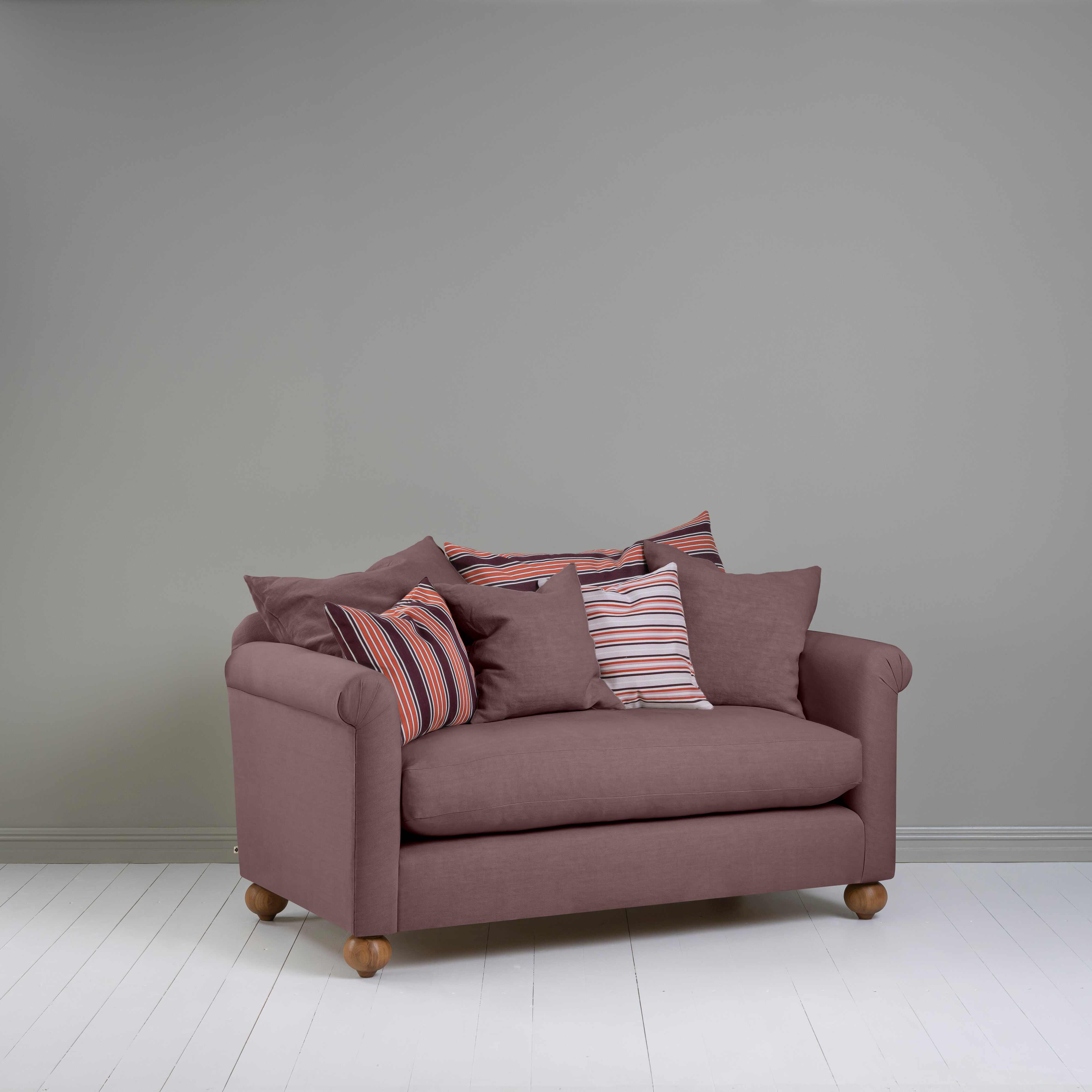 Dolittle 2 Seater Sofa in Laidback Linen Damson, With 6 NiX Cushions - Nicola Harding
