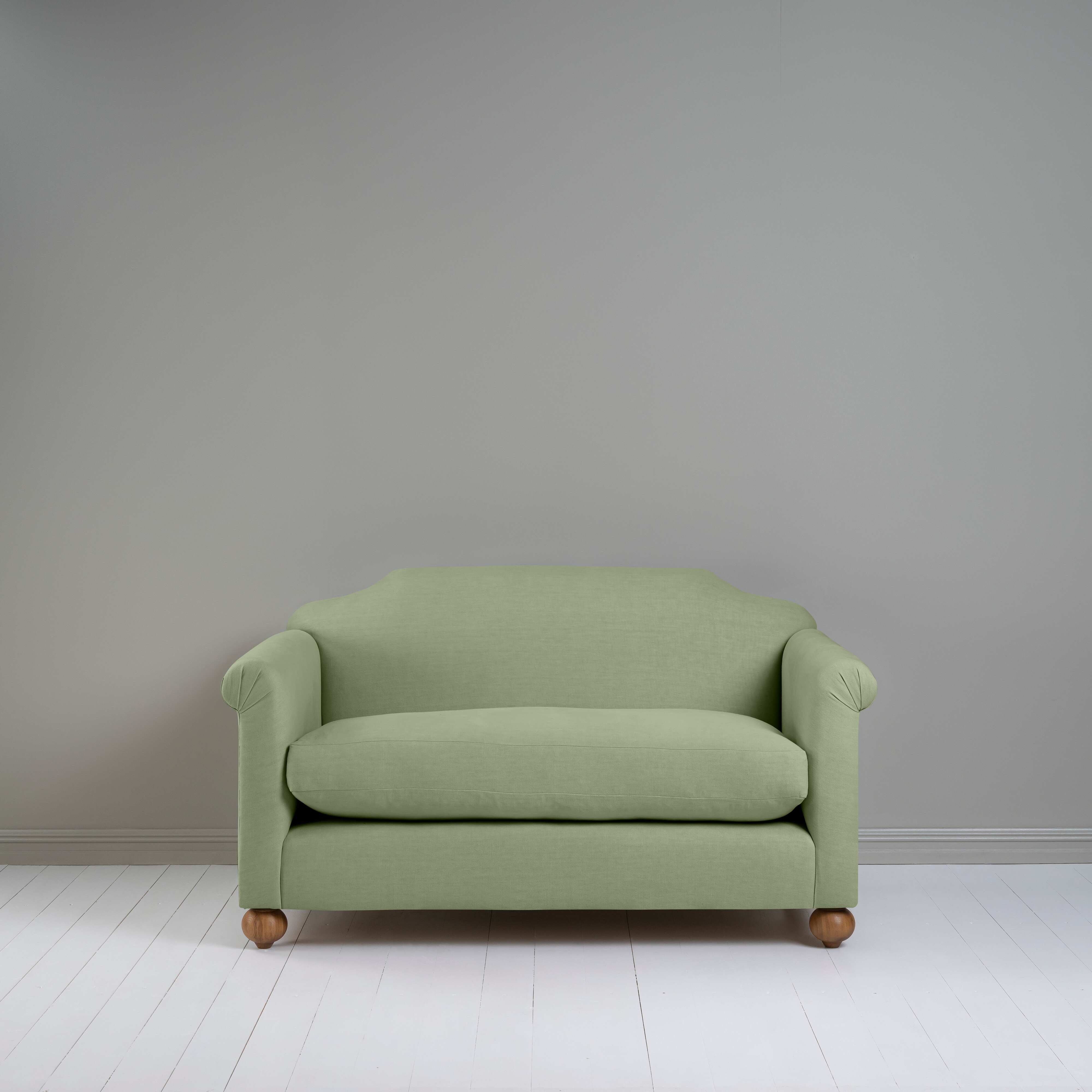 Dolittle 2 Seater Sofa in Laidback Linen Moss, Front View - Nicola Harding