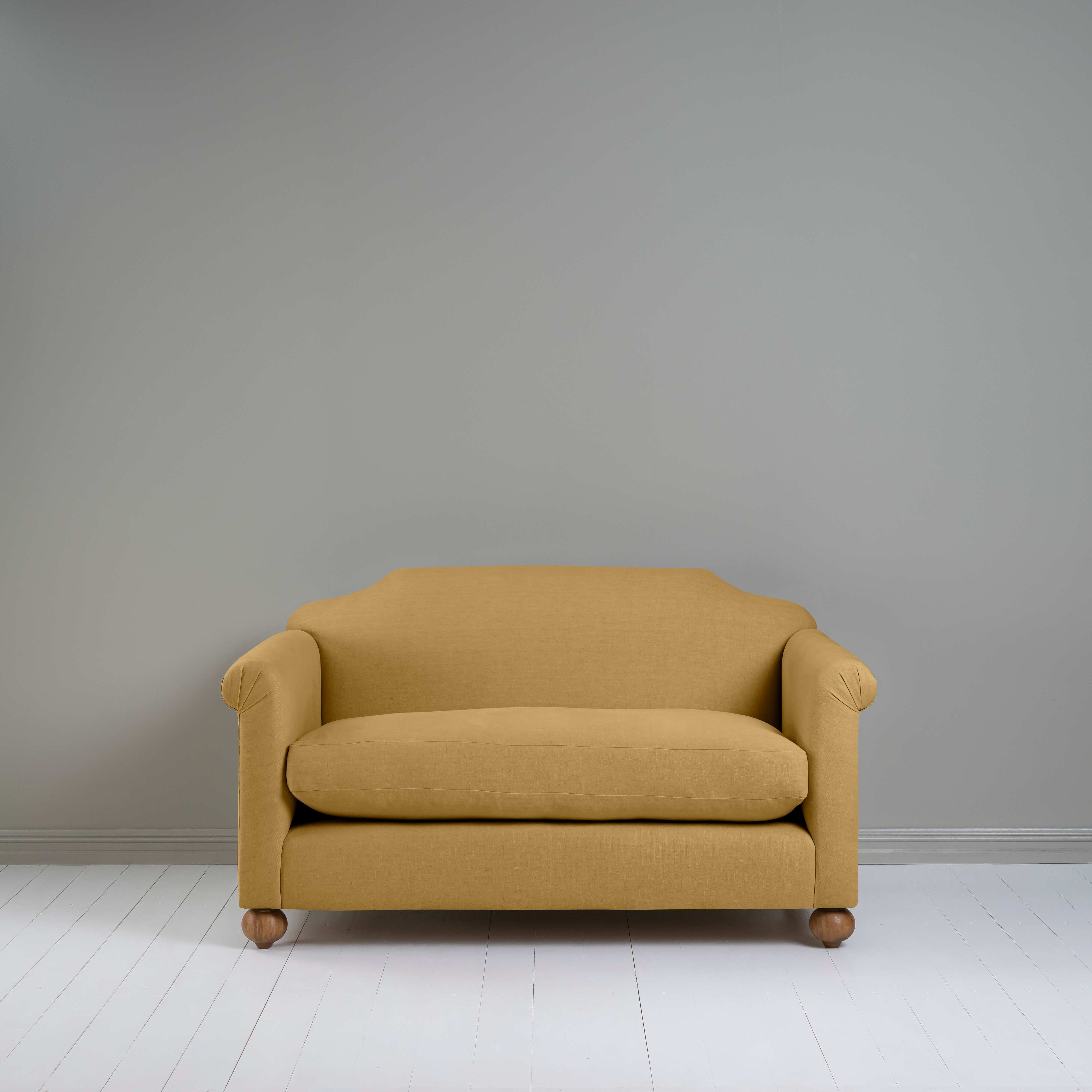 Dolittle 2 Seater Sofa in Laidback Linen Ochre, Front View - Nicola Harding