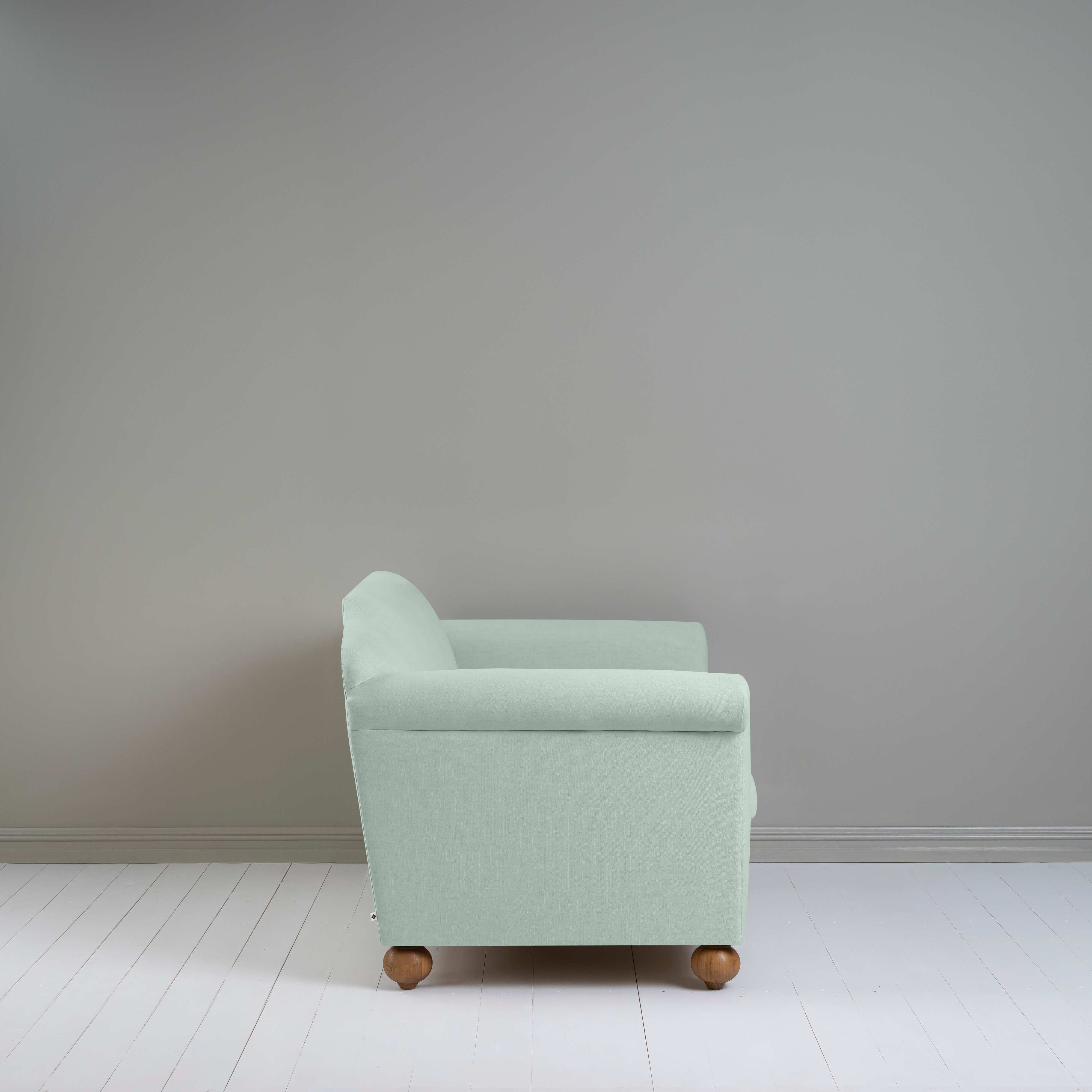 Dolittle 2 Seater Sofa in Laidback Linen Sky, Side View - Nicola Harding