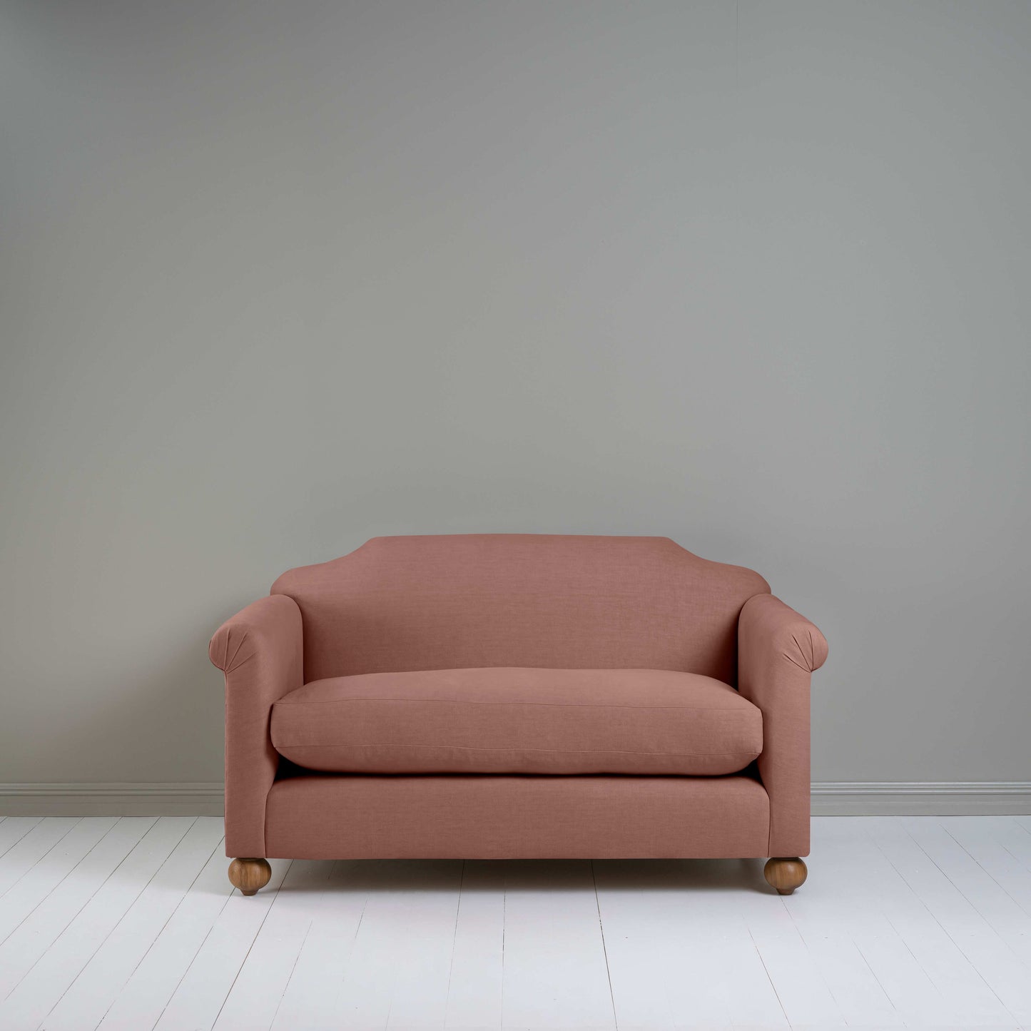 Dolittle 2 Seater Sofa in Laidback Linen Sweet Briar, Front View - Nicola Harding
