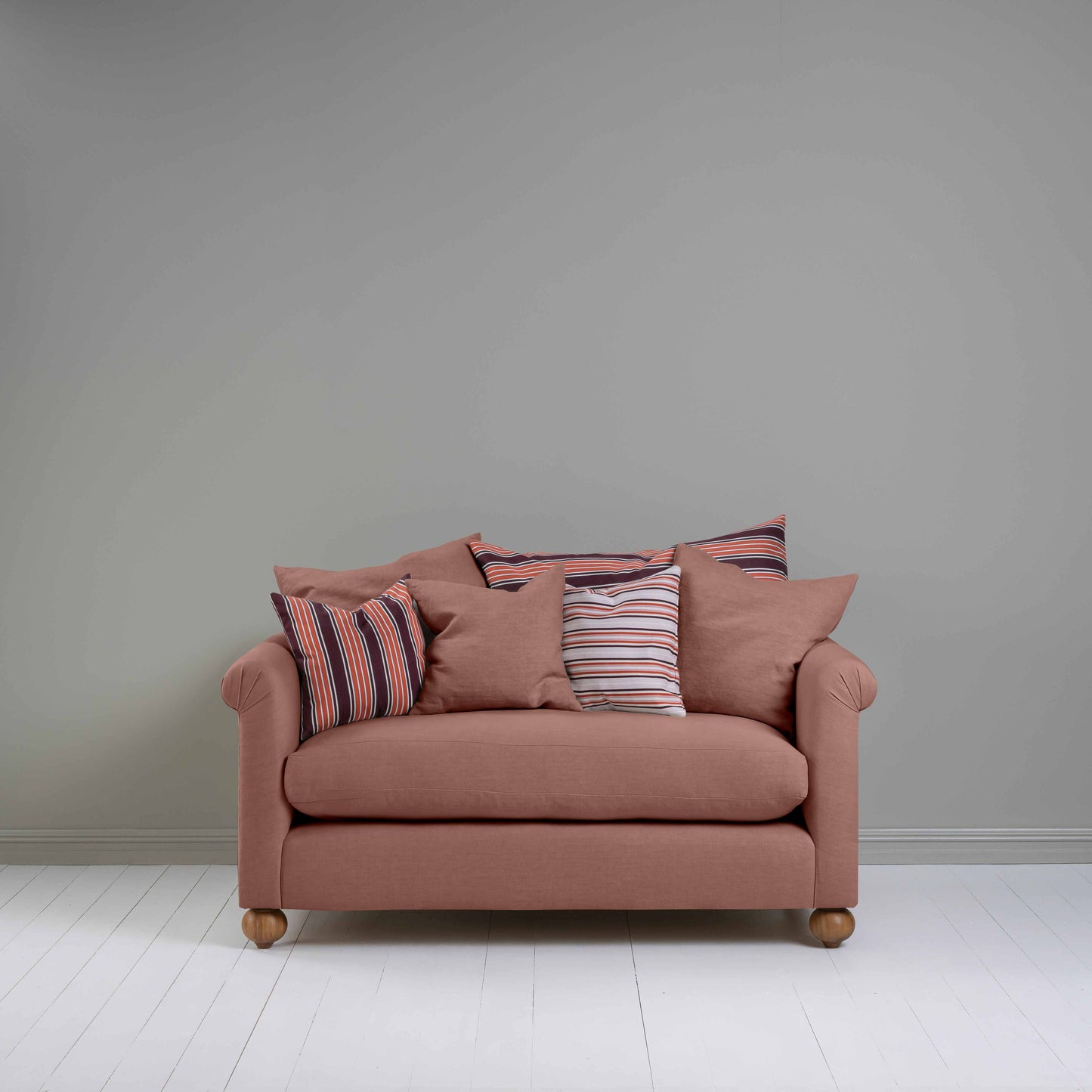 Dolittle 2 Seater Sofa in Laidback Linen Sweet Briar, With 3 Matching and 3 Other NiX Cushions - Nicola Harding