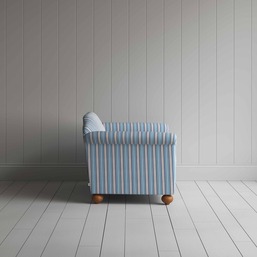 Dolittle 2 Seater Sofa in Slow Lane Cotton Linen, Blue, Side View - Nicola Harding