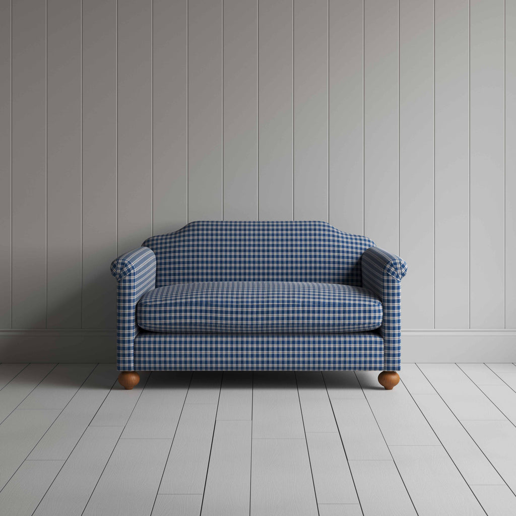 Dolittle 2 Seater Sofa in Well Plaid Cotton, Blue Brown, Front View - Nicola Harding