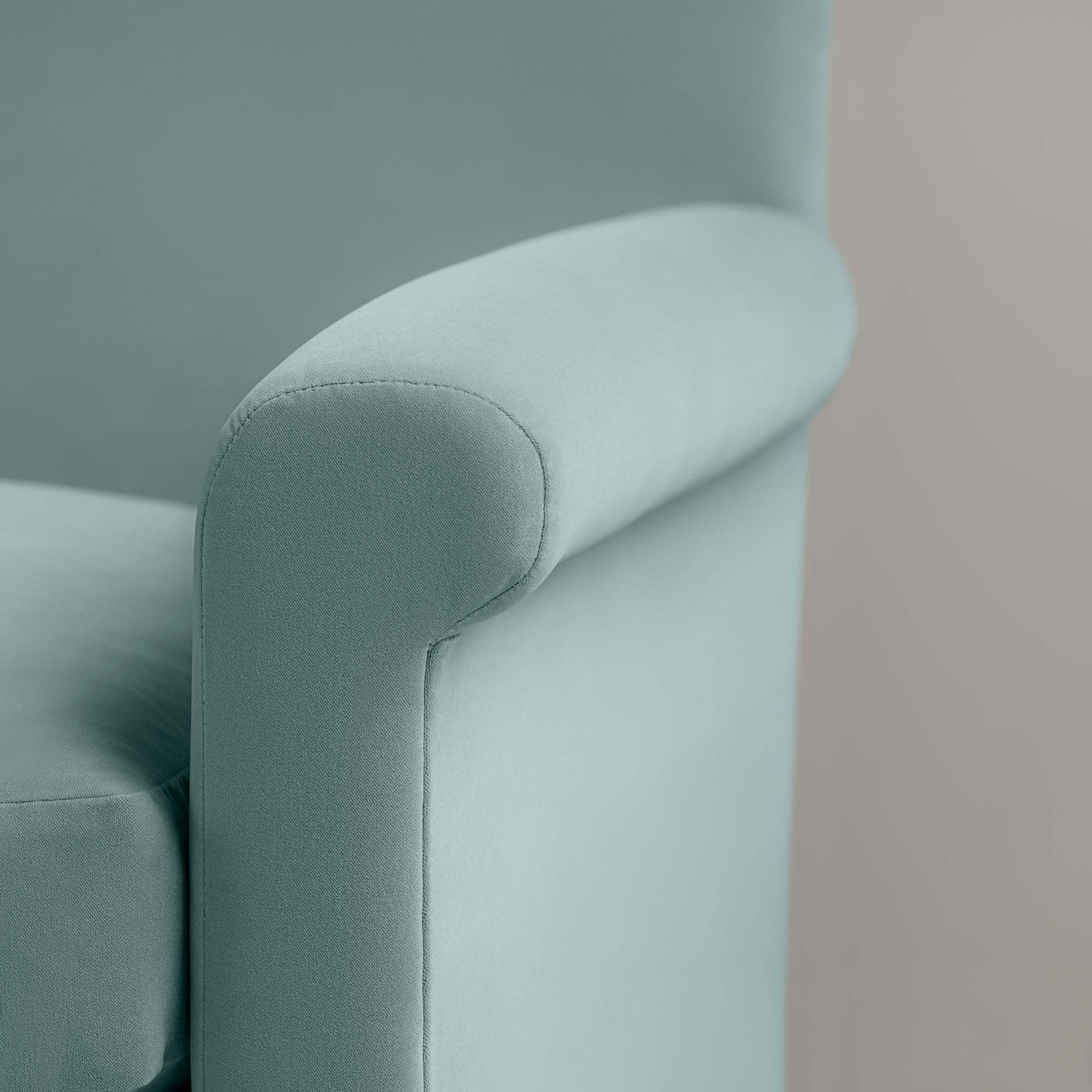 Idler 2 Seater Sofa in Intelligent Velvet Mineral Arm Closeup - Nicola Harding