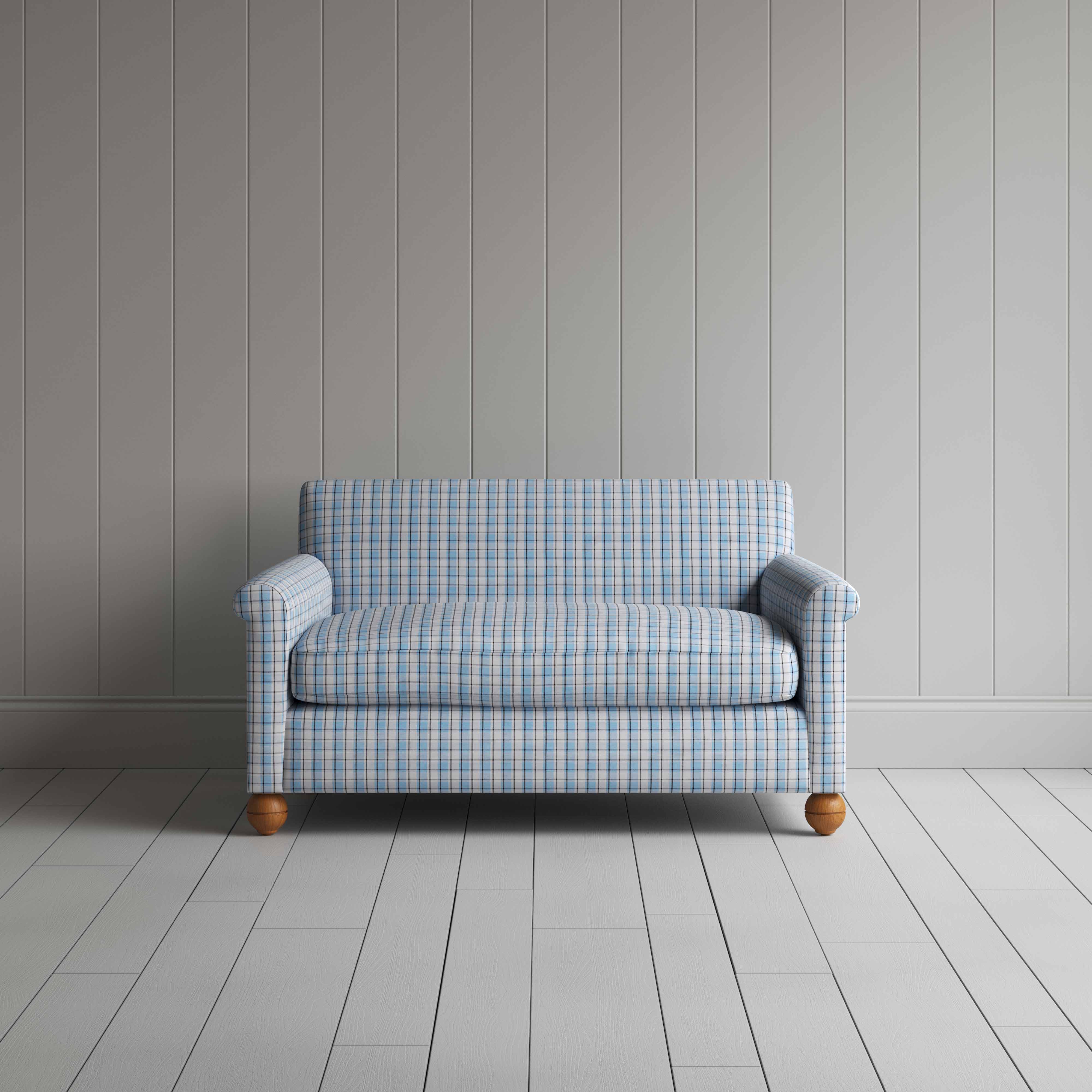 Idler 2 Seater Sofa in Square Deal Cotton, Blue Brown - Nicola Harding