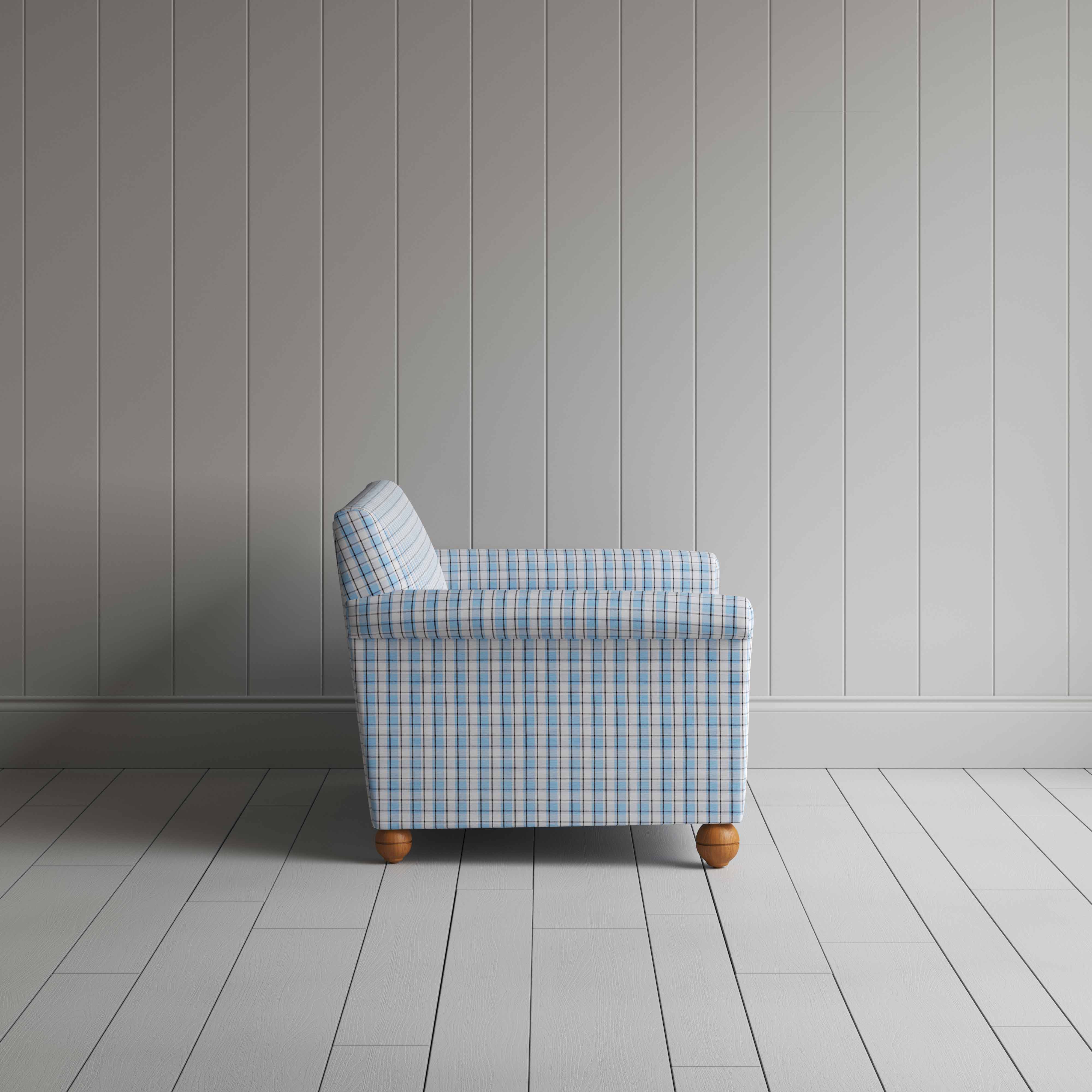 Idler 2 Seater Sofa in Square Deal Cotton, Blue Brown - Nicola Harding