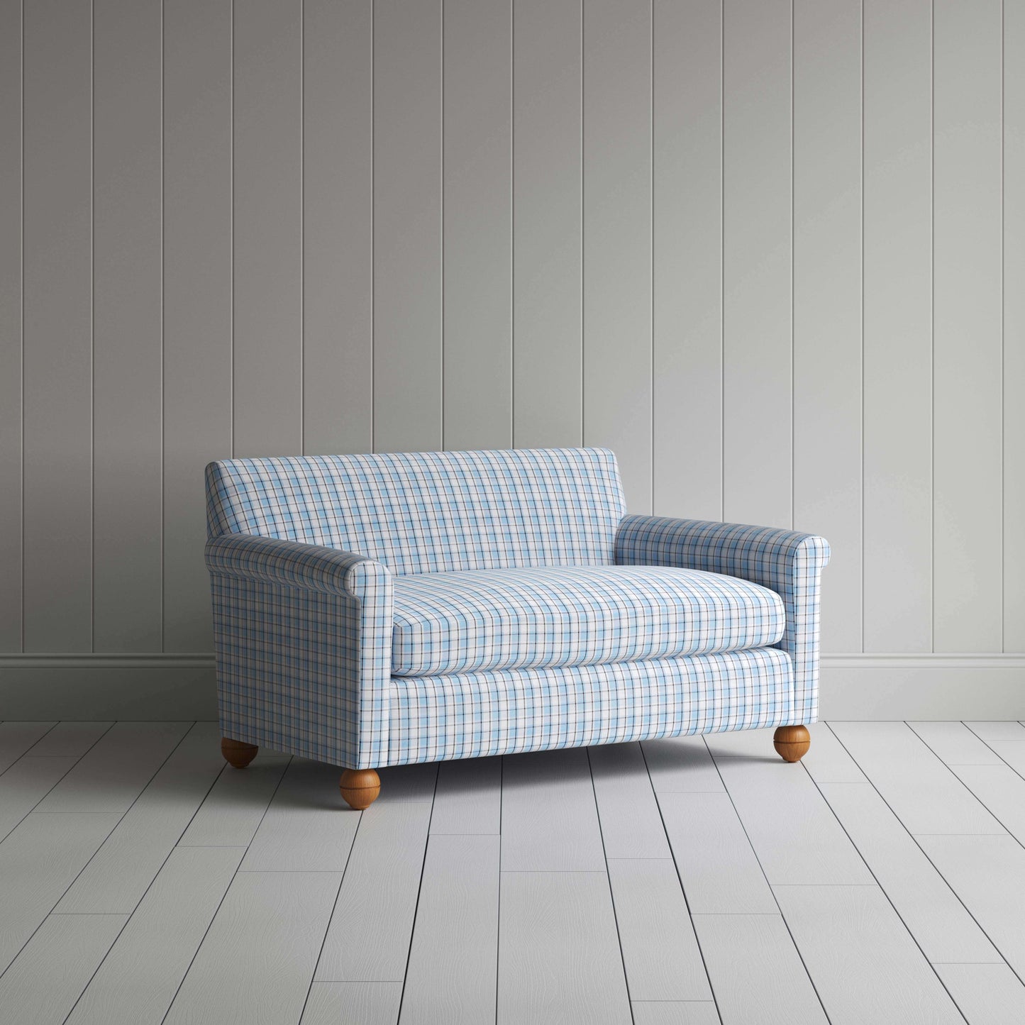 Idler 2 Seater Sofa in Square Deal Cotton, Blue Brown