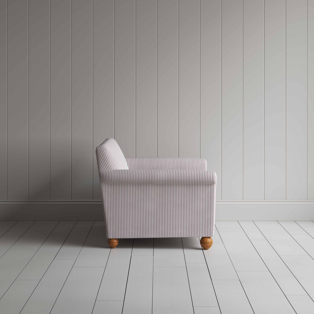 Idler 2 Seater Sofa in Ticking Cotton, Berry - Nicola Harding