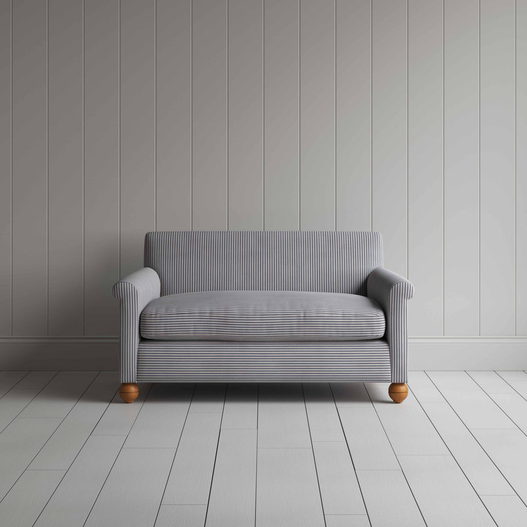Idler 2 Seater Sofa in Ticking Cotton, Blue Brown - Nicola Harding