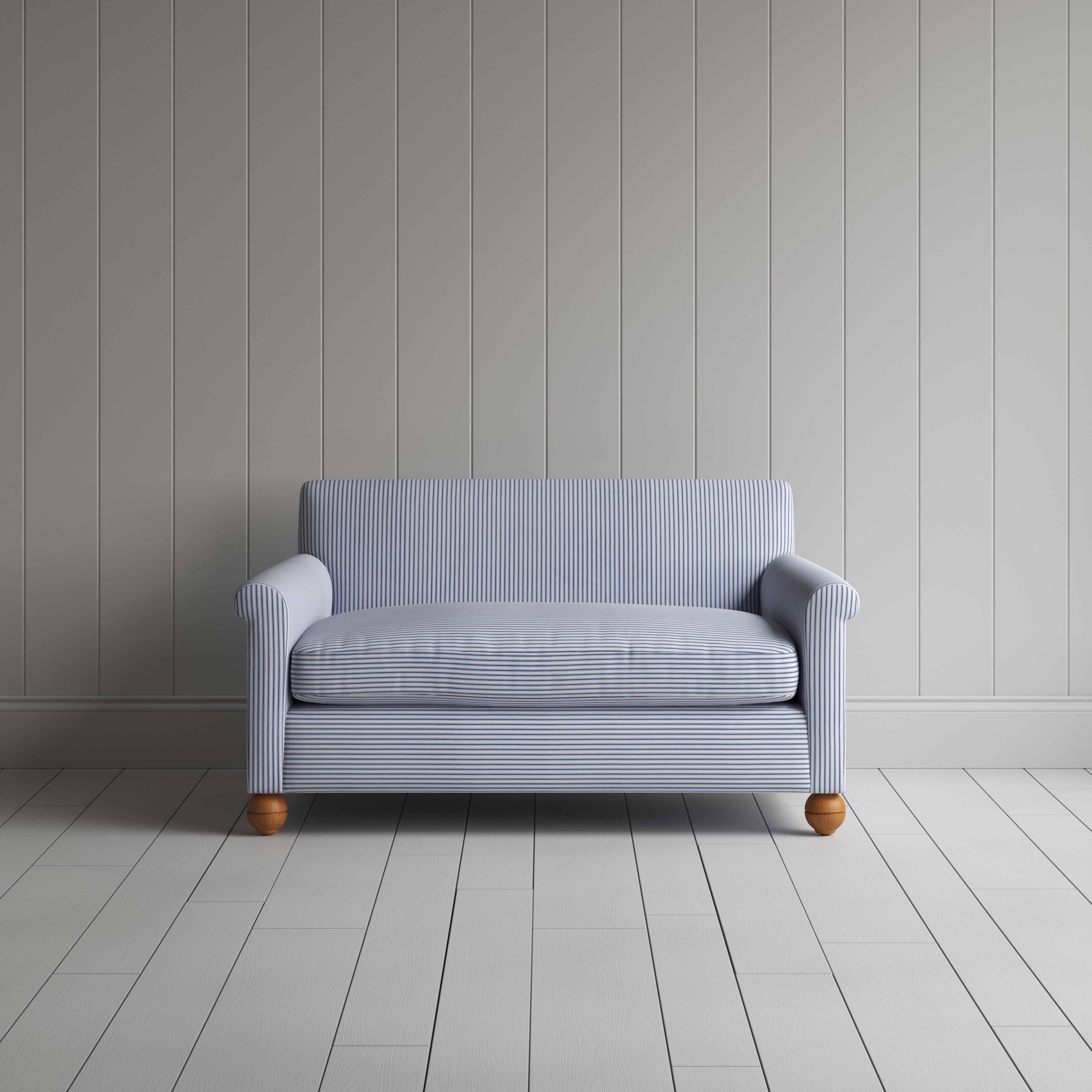  Idler 2 Seater Sofa in Ticking Cotton, Aqua Brown 