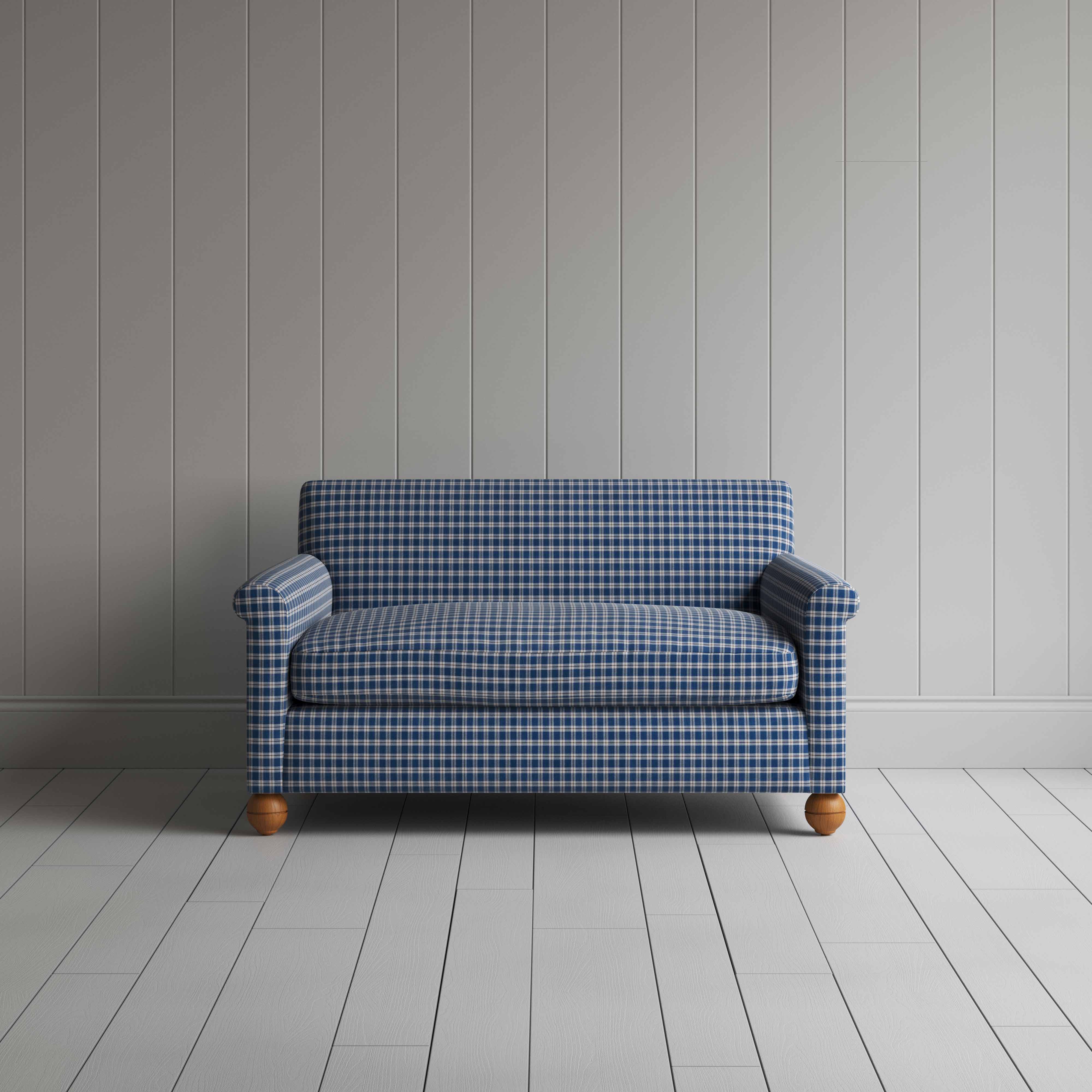 Idler 2 Seater Sofa in Well Plaid Cotton, Blue Brown - Nicola Harding