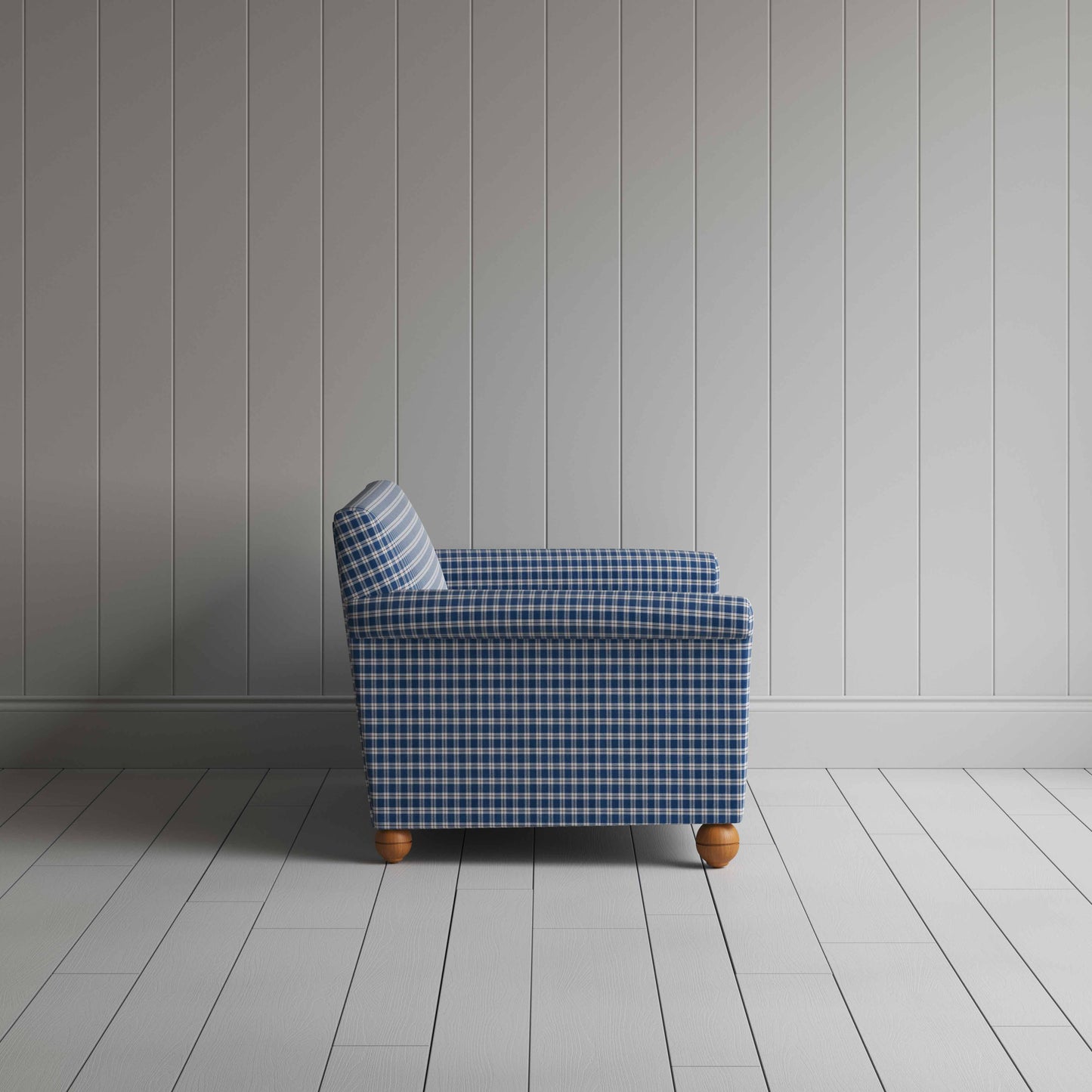 Idler 2 Seater Sofa in Well Plaid Cotton, Blue Brown