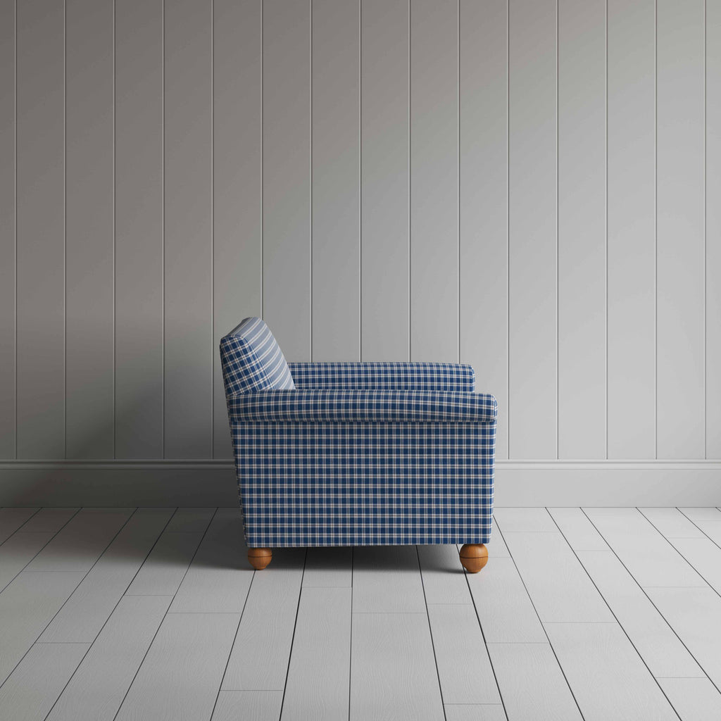 Idler 2 Seater Sofa in Well Plaid Cotton, Blue Brown - Nicola Harding