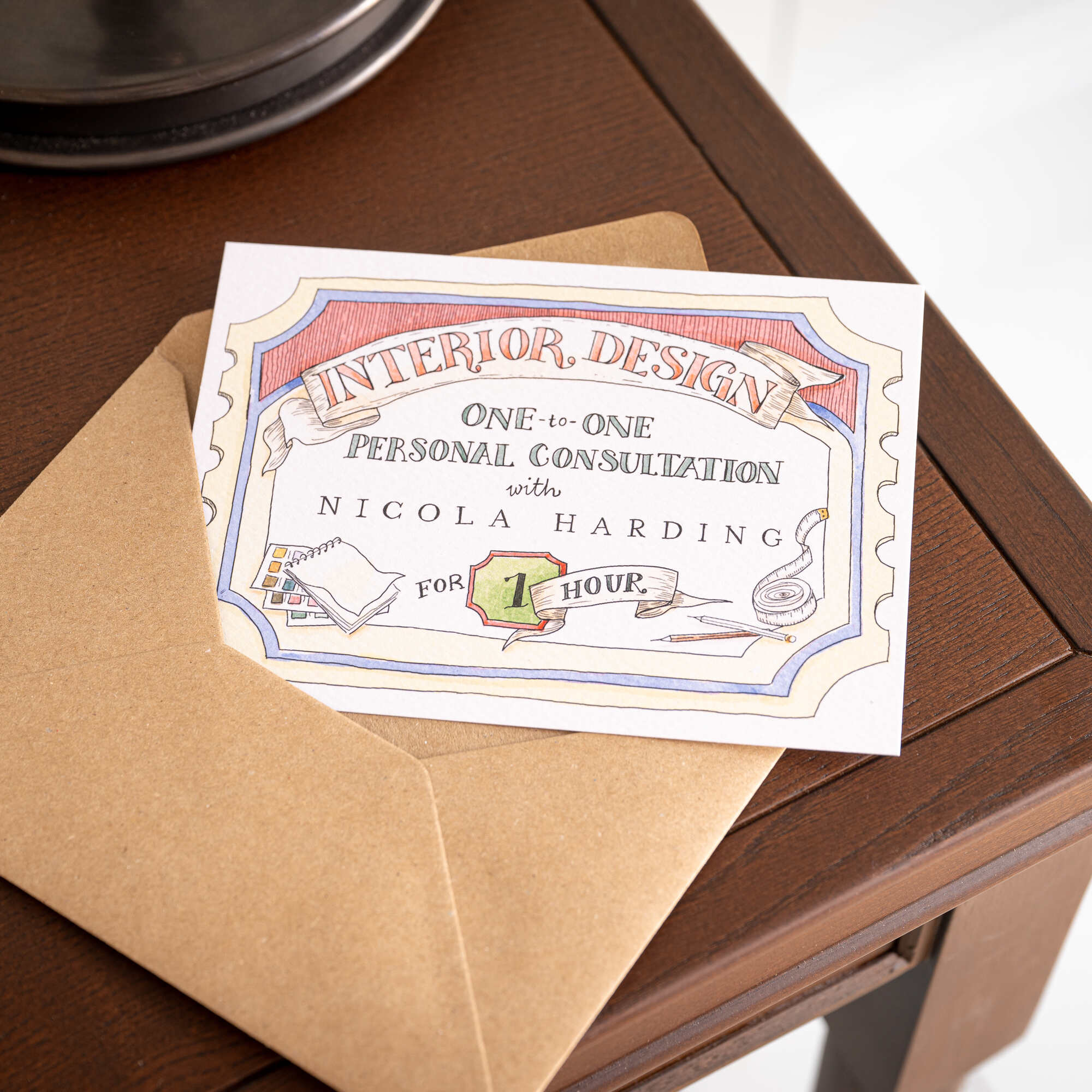 One-to-one Interior Design Consultation with Nicola Harding Gift Voucher of 1 hour with envelop