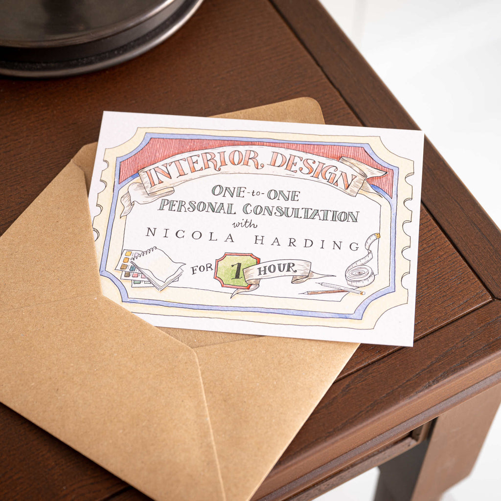 One-to-one Interior Design Consultation with Nicola Harding Gift Voucher of 1 hour with envelop