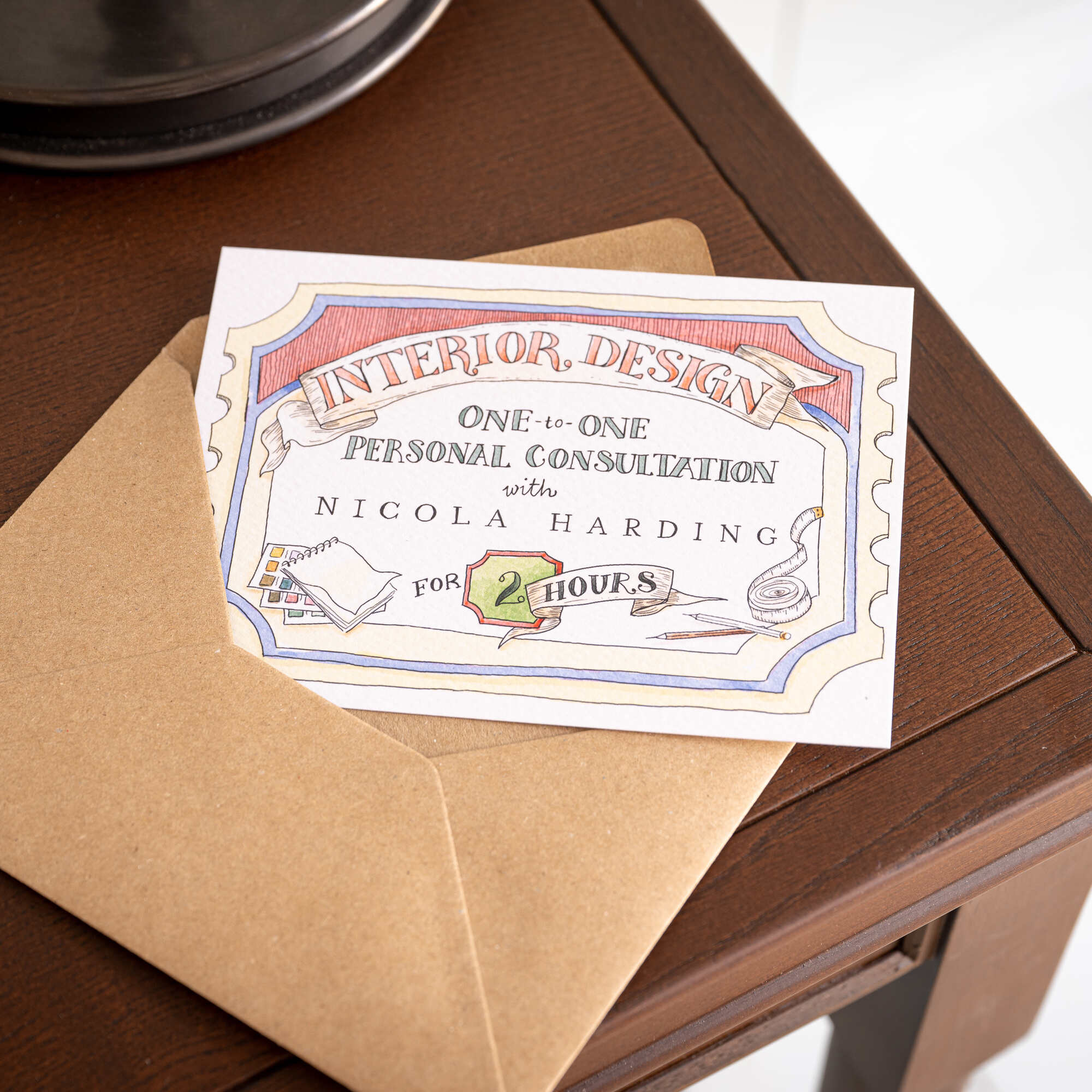 One-to-one Interior Design Consultation with Nicola Harding Gift Voucher of 2 hour with envelop