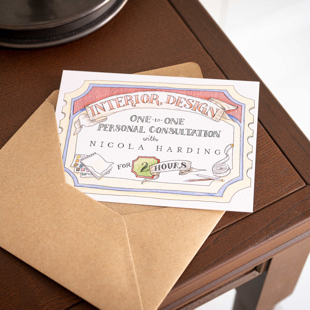 One-to-one Interior Design Consultation with Nicola Harding Gift Voucher of 2 hour with envelop