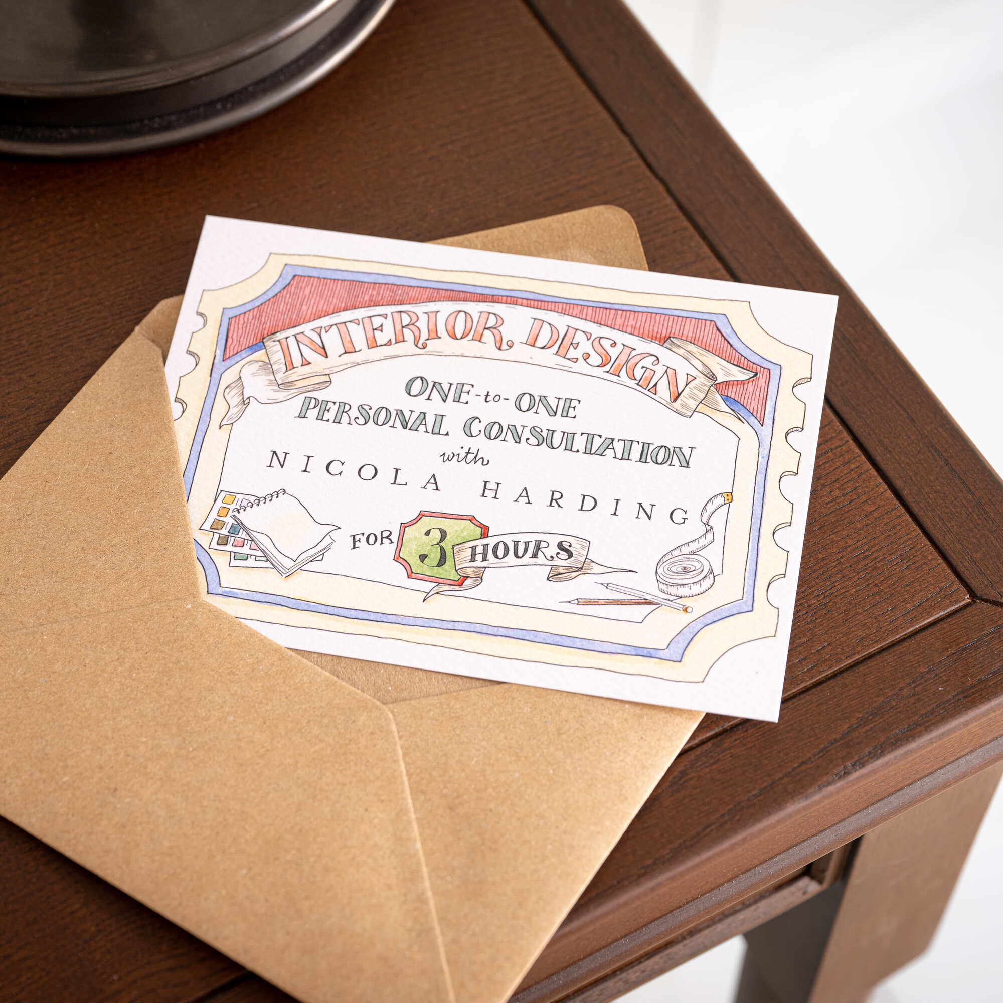 One-to-one Interior Design Consultation with Nicola Harding Gift Voucher of 3 hour with envelop