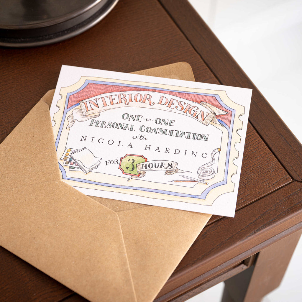 One-to-one Interior Design Consultation with Nicola Harding Gift Voucher of 3 hour with envelop