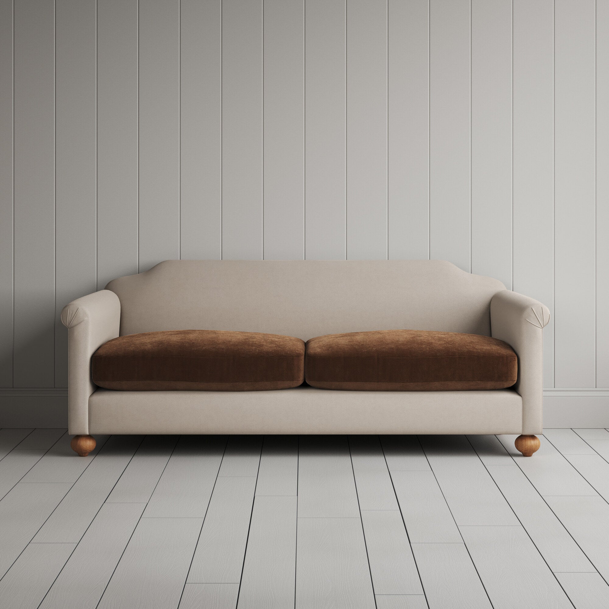 Dolittle 3 seater sofa in Laidback Linen Dove Frame and Classic Corduroy Tobacco Seat