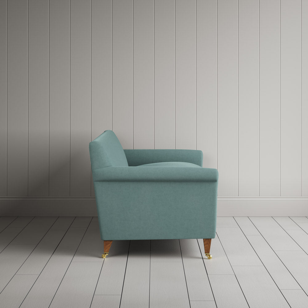 Side profile of Idler 3 Seater Sofa in Laidback Linen Cerulean