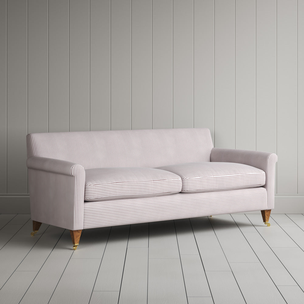 Idler 3 Seater Sofa in Ticking Cotton, Berry