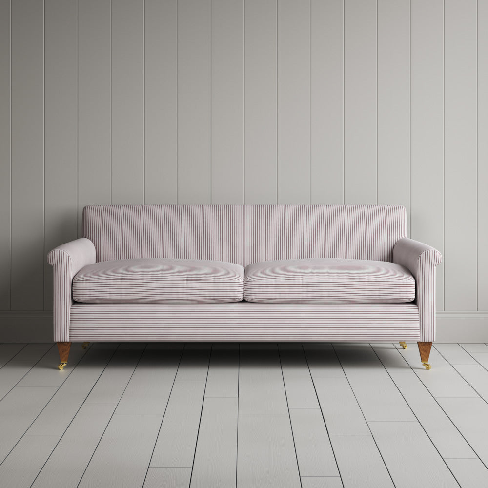 Idler 3 Seater Sofa in Ticking Cotton, Berry