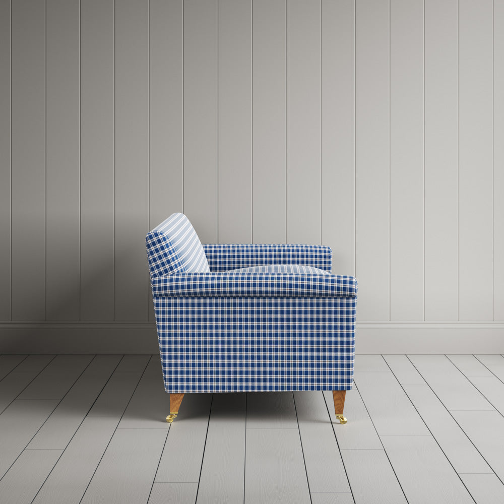 Idler 3 Seater Sofa in Well Plaid Cotton, Blue Brown