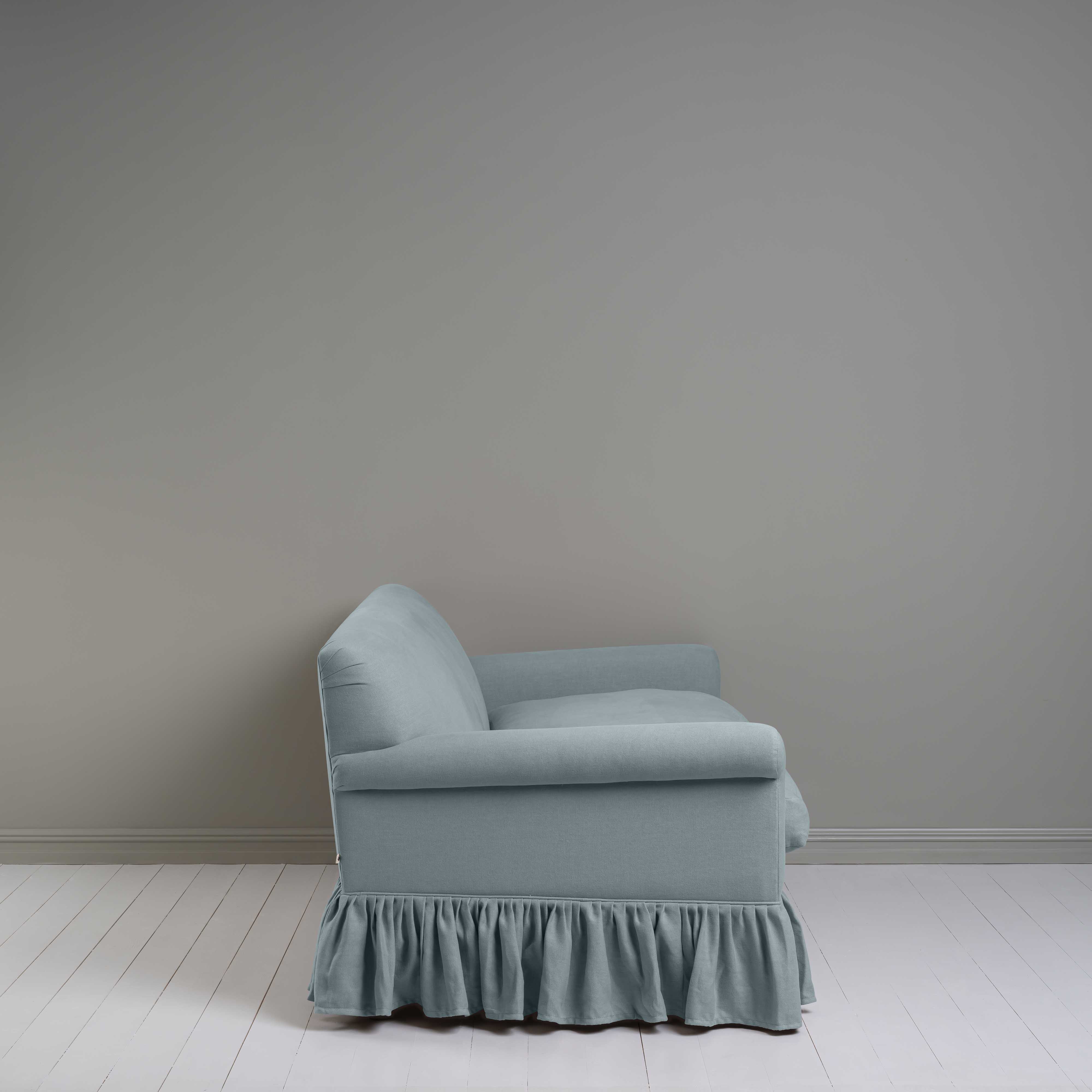 Curtain Call 3 Seater Sofa in Laidback Linen Cerulean, Side View - Nicola Harding